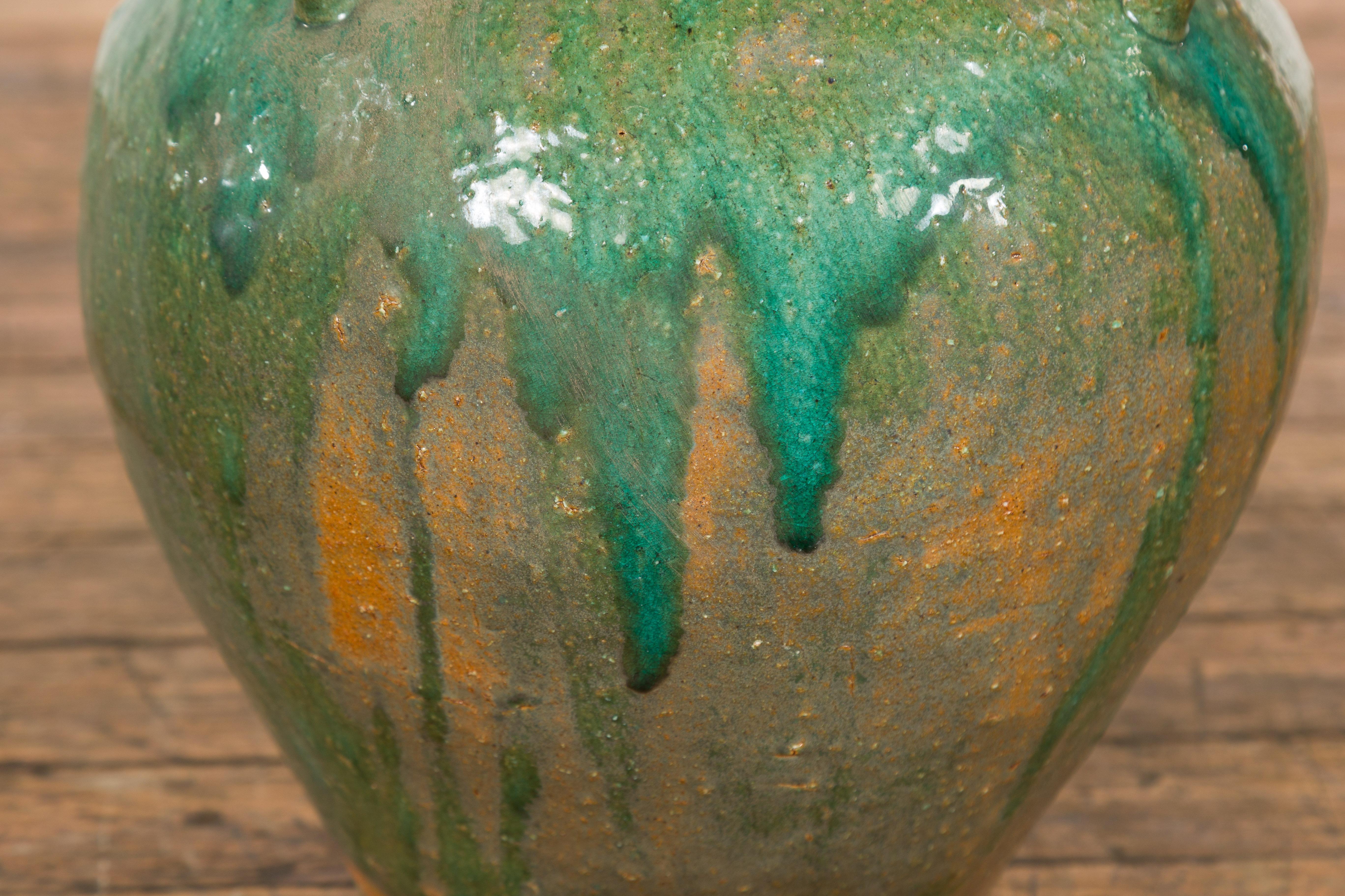 Orange & Brown Antique Jar with Green Drips  For Sale 3