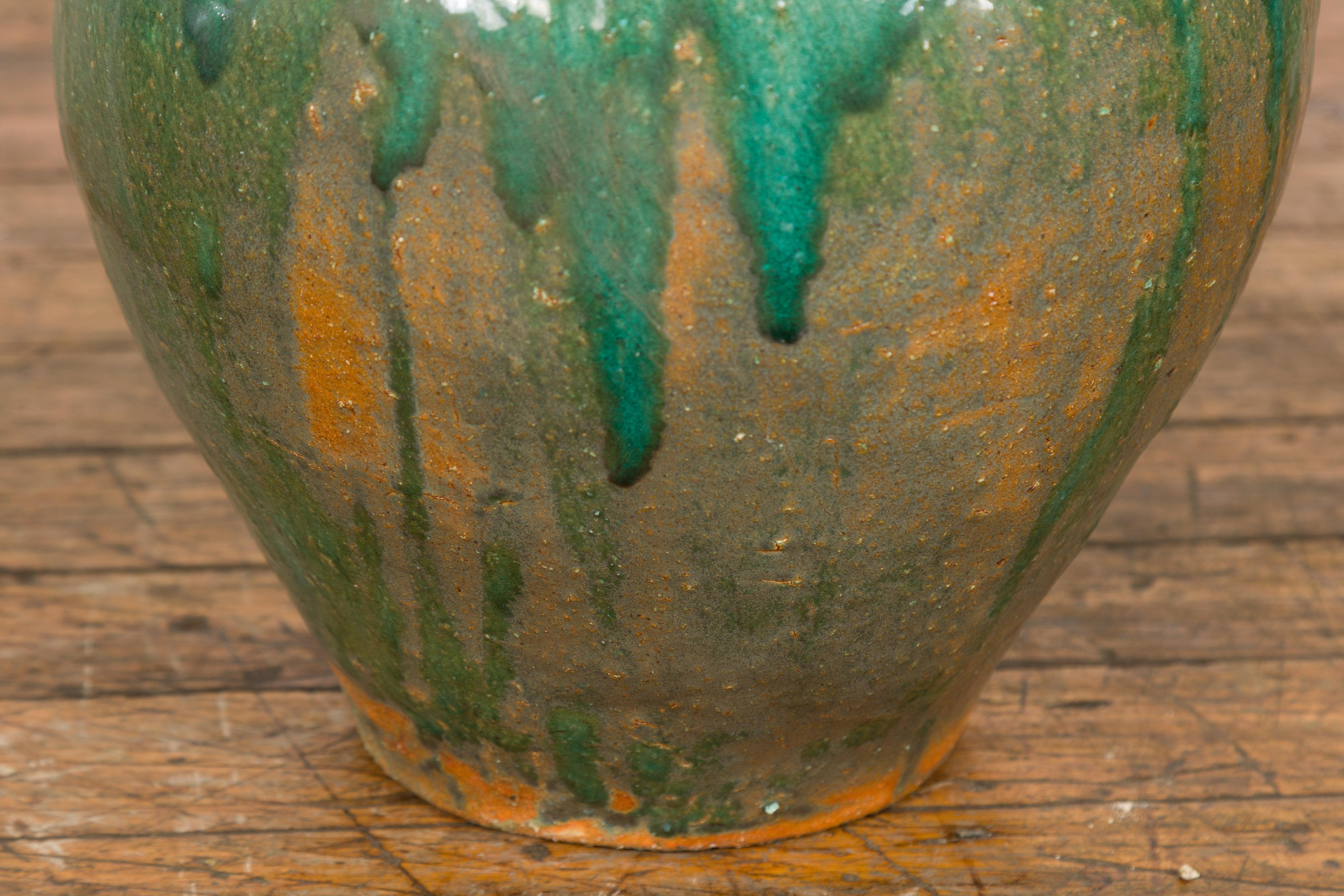 Orange & Brown Antique Jar with Green Drips  For Sale 4