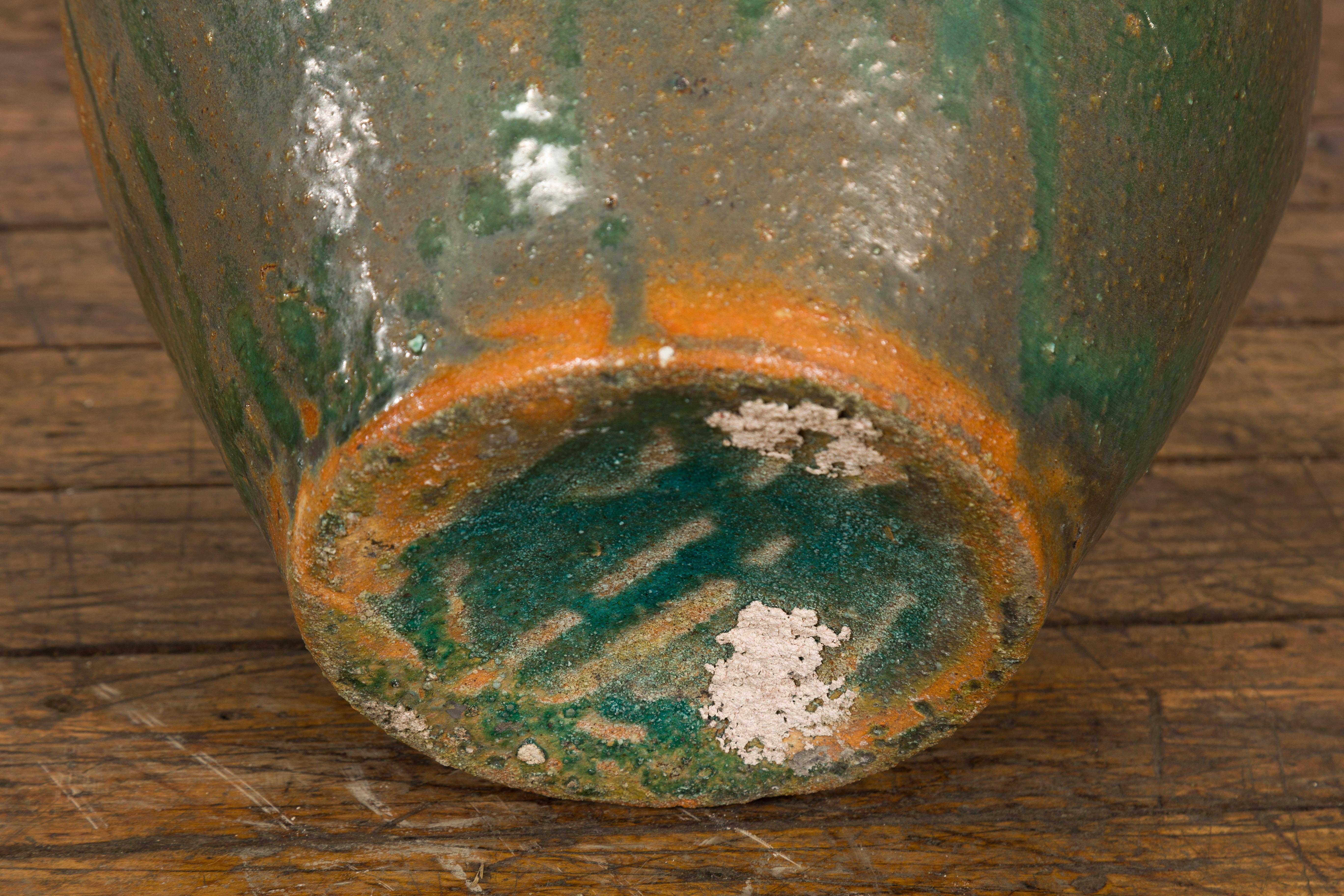 Orange & Brown Antique Jar with Green Drips  For Sale 9