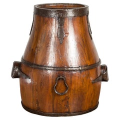 Cesto per cereali in legno a forma di pera del XIX secolo, periodo della dinastia Qing