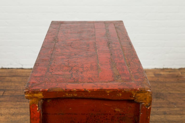 Chinese Qing Dynasty Period 19th Century Red Lacquered Small Cabinet For Sale 7
