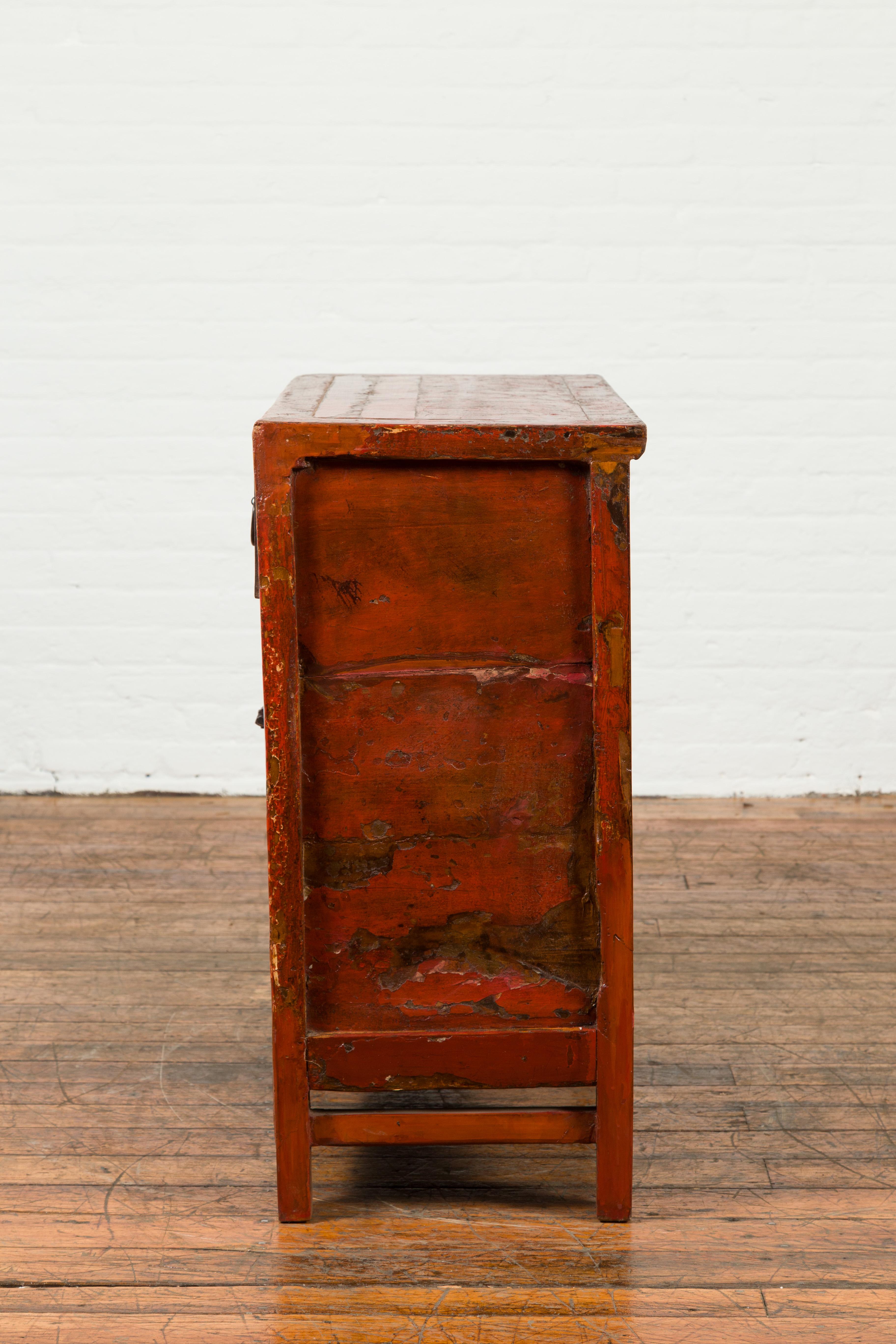 Chinese Qing Dynasty Period 19th Century Red Lacquered Small Cabinet For Sale 8