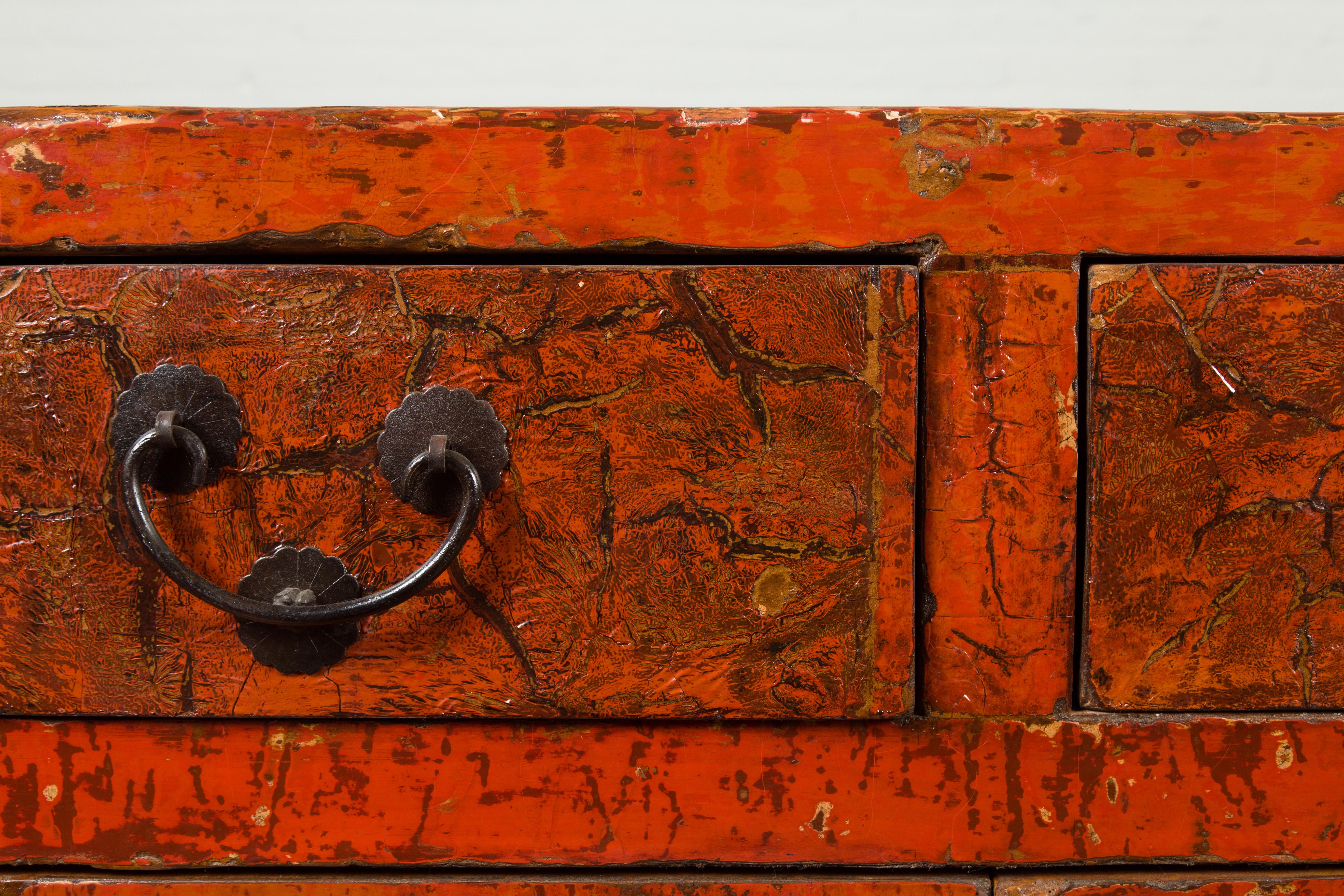Chinese Qing Dynasty Period 19th Century Red Lacquered Small Cabinet 3