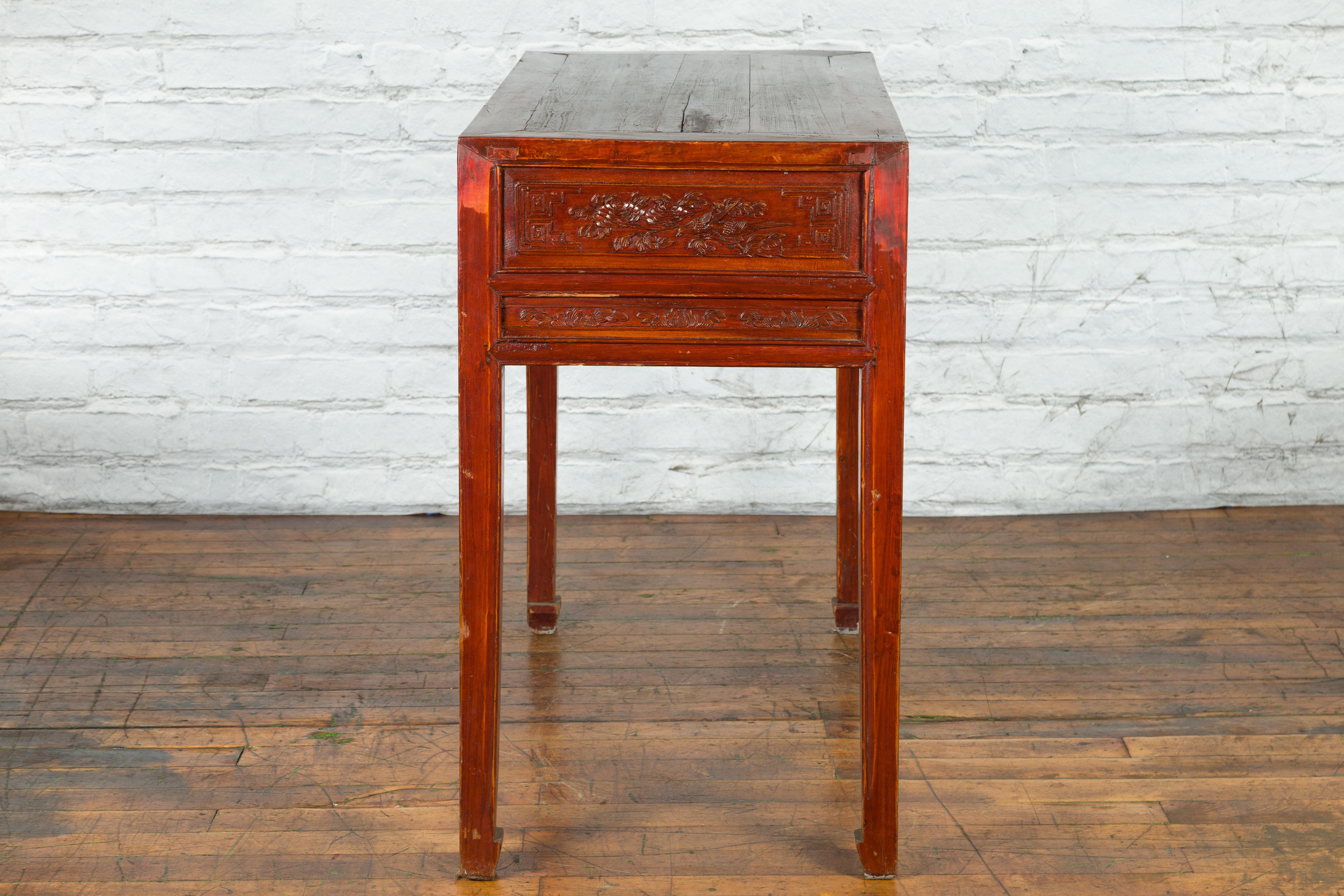 Chinese Qing Dynasty Period 19th Century Reddish Brown Table with Two Drawers For Sale 9