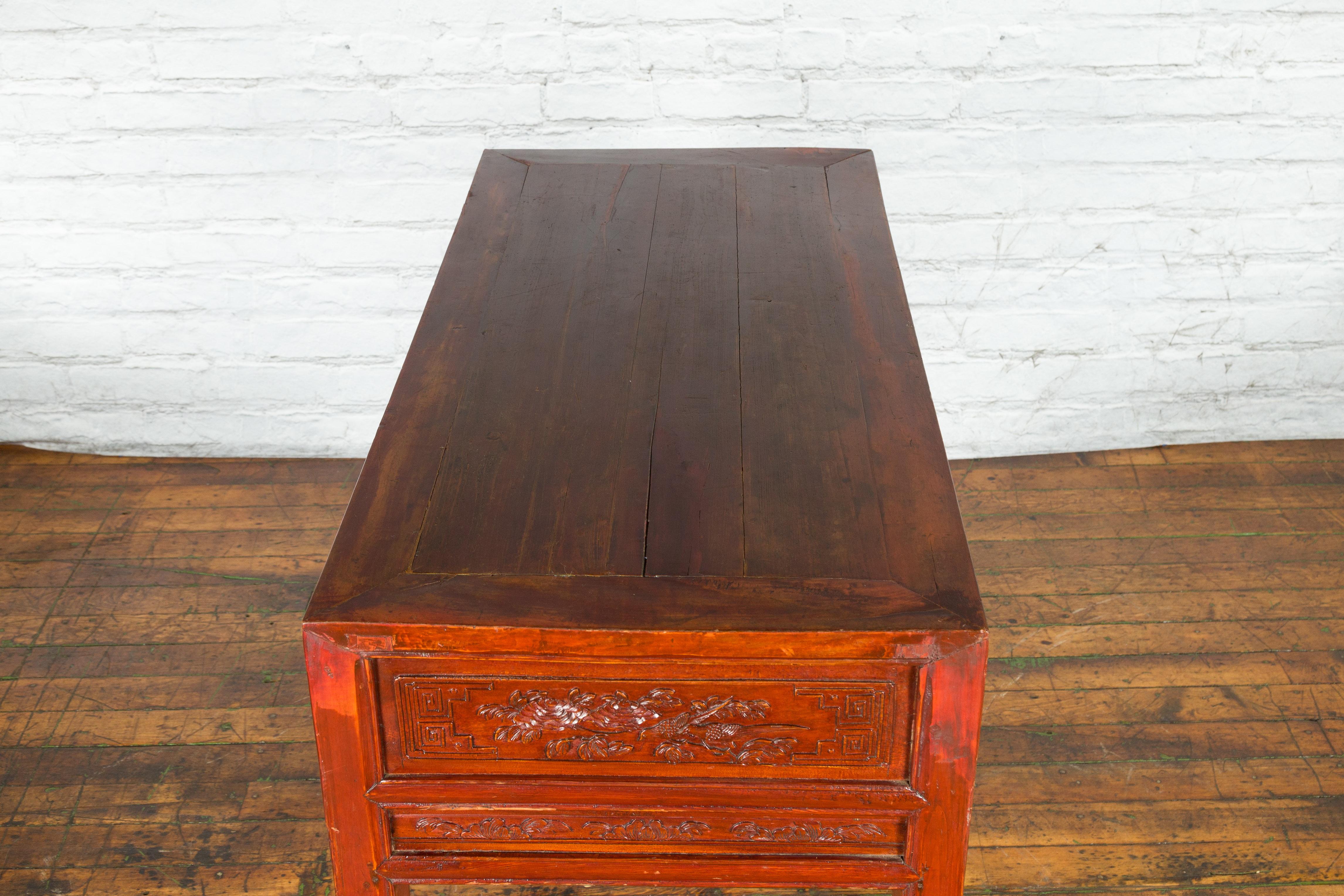 Chinese Qing Dynasty Period 19th Century Reddish Brown Table with Two Drawers For Sale 11
