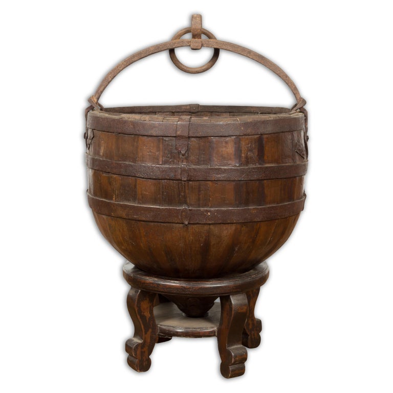 Chinese Qing Dynasty Period 19th Century Rice Bucket with Stand and ...
