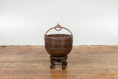 Chinese Qing Dynasty Period 19th Century Rice Bucket with Stand and Handle