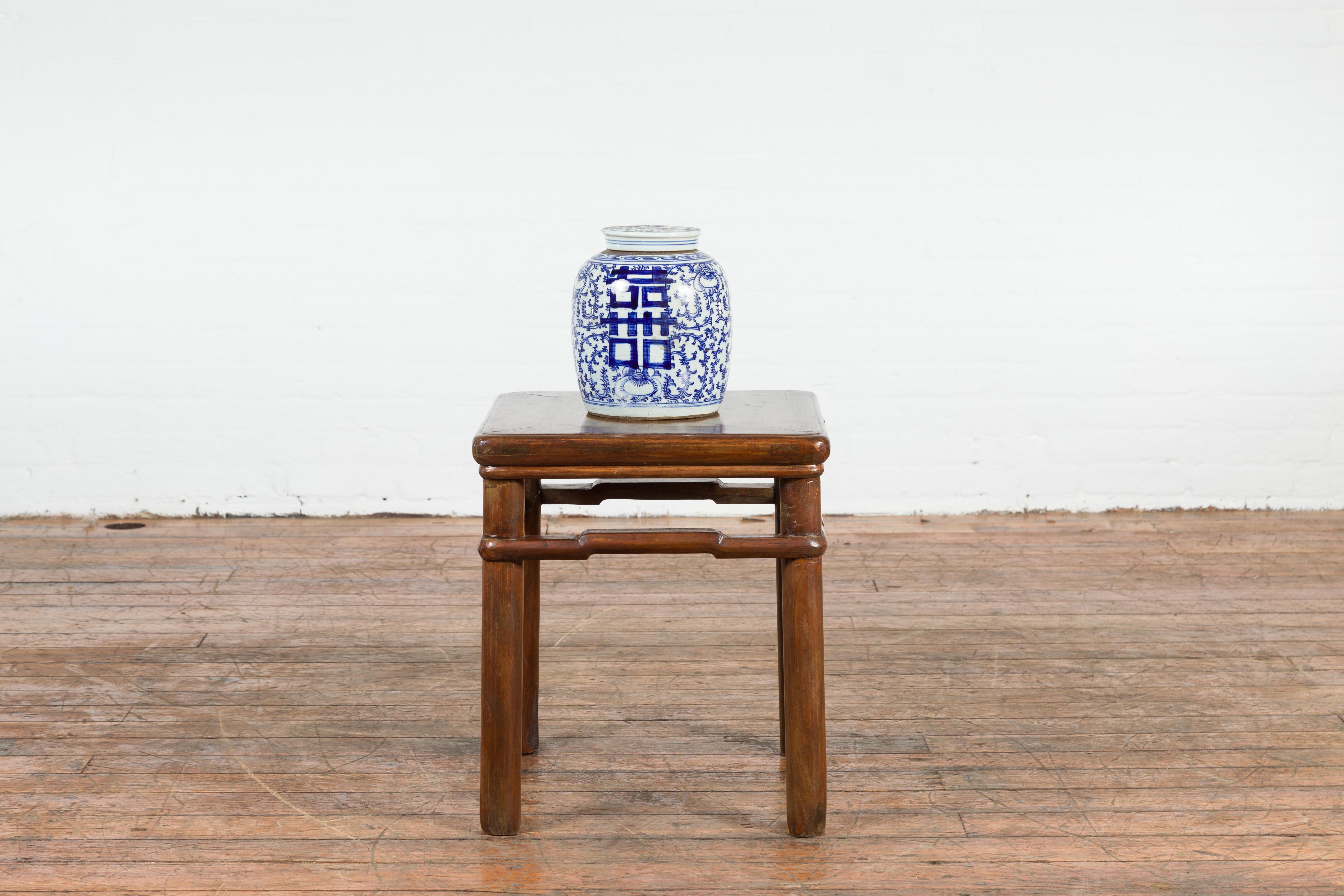 Chinese Qing Dynasty Period 19th Century Side Table with Humpback Stretchers For Sale 5
