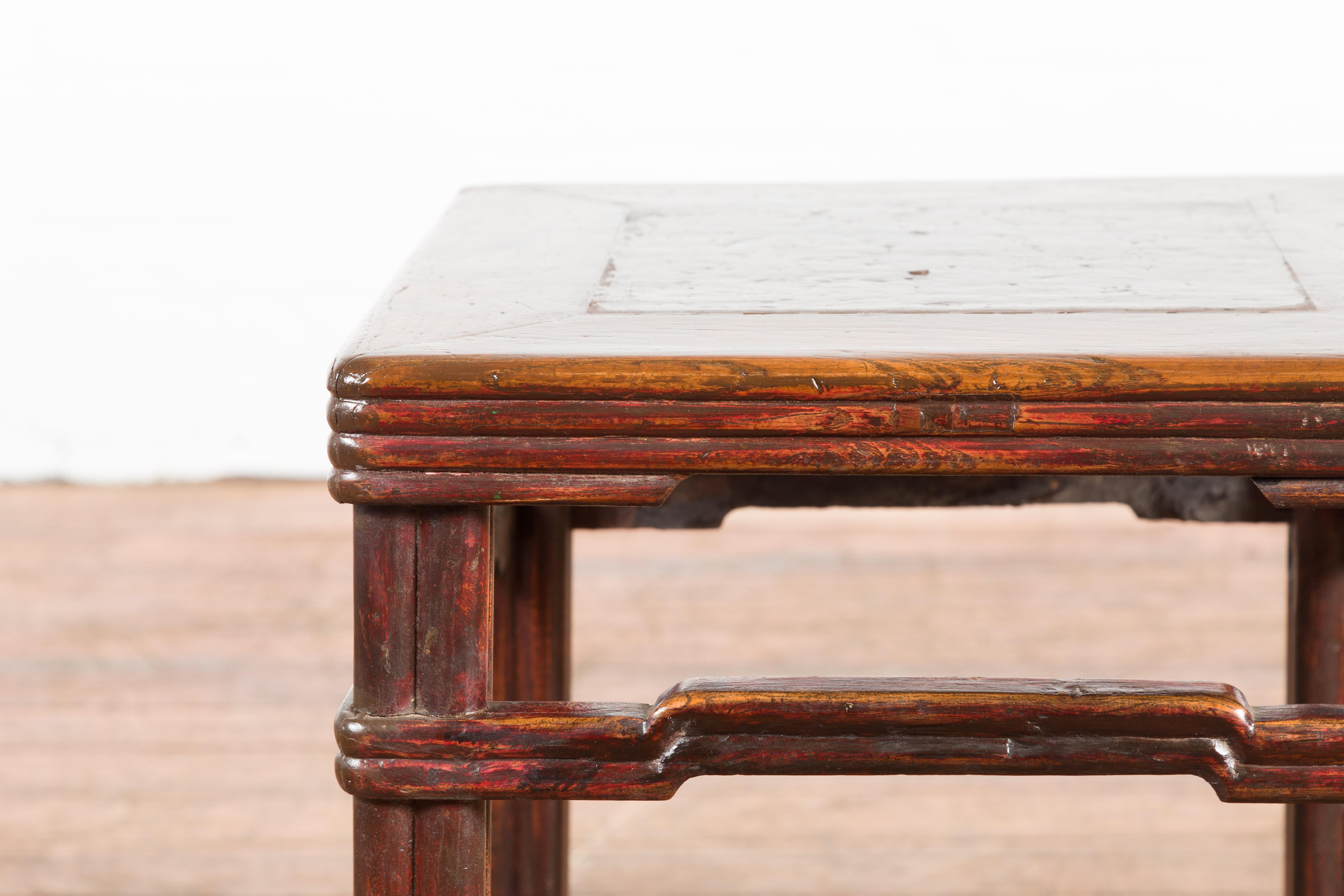 Wood Chinese Qing Dynasty Period 19th Century Side Table with Humpback Stretchers For Sale