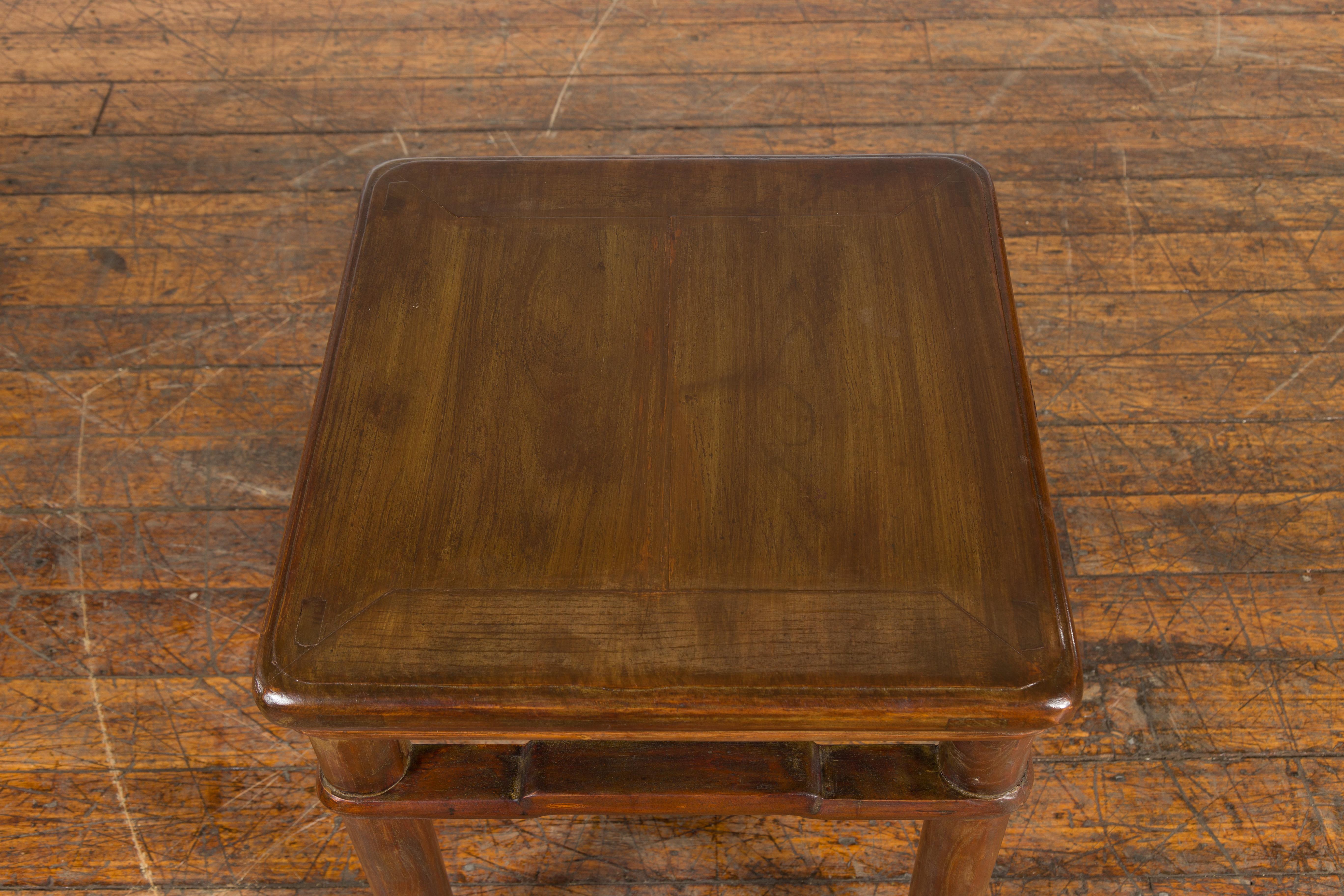 Wood Chinese Qing Dynasty Period 19th Century Side Table with Humpback Stretchers For Sale