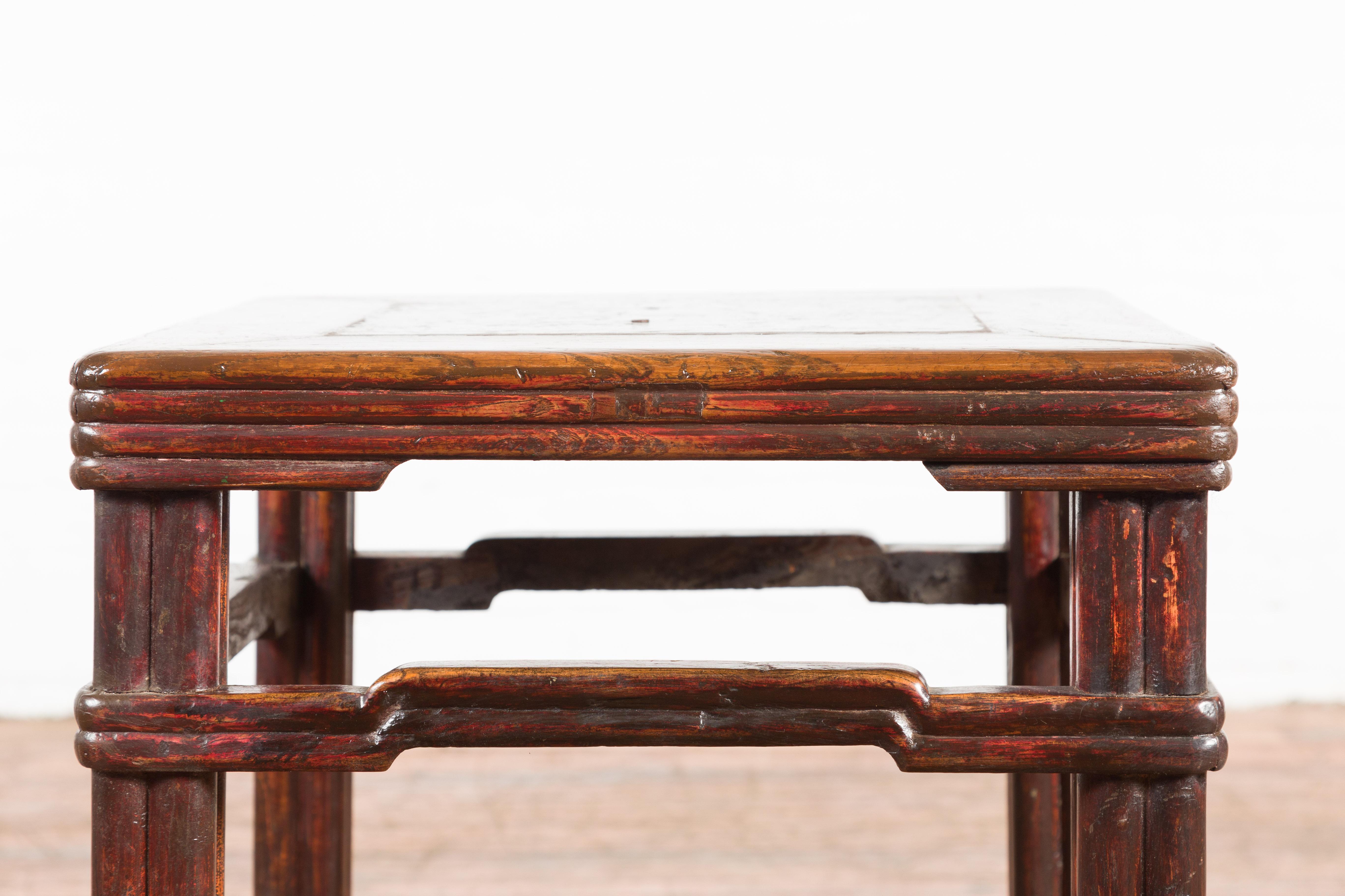 Chinese Qing Dynasty Period 19th Century Side Table with Humpback Stretchers For Sale 4