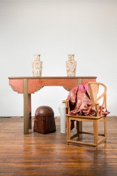 Tall Altar Console Table with Shaped Apron in Red and Green Tones