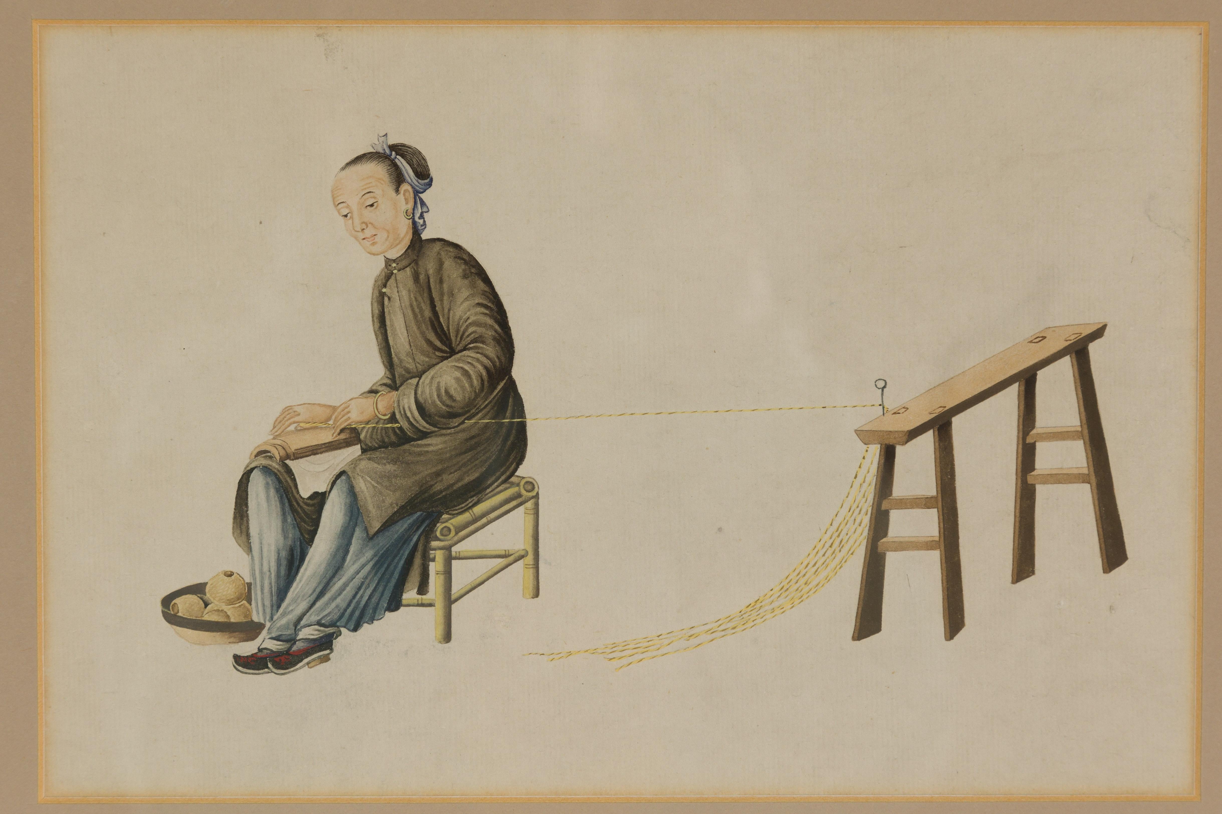 Chinese Antique Painting of a Silk Spinner For Sale 3