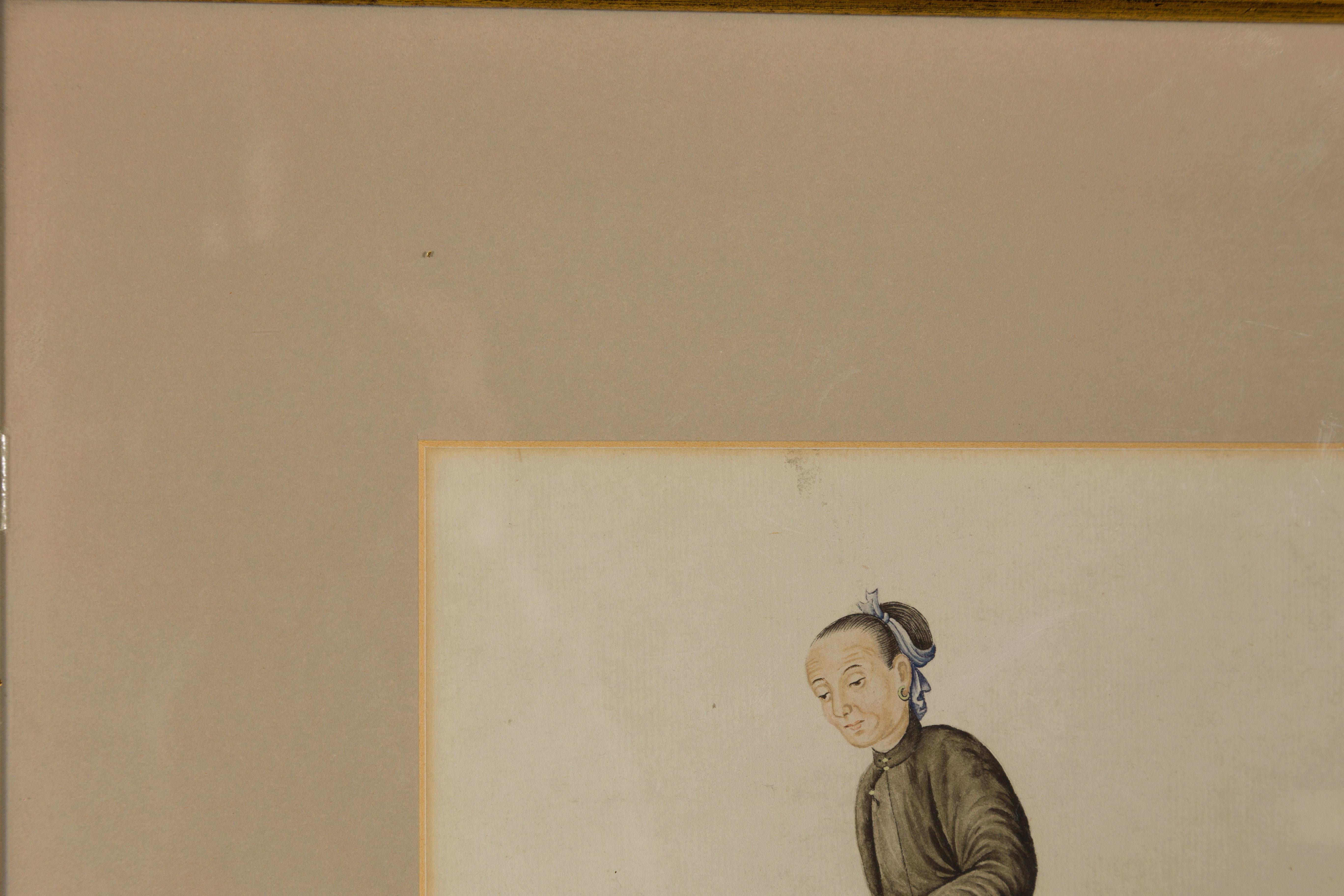 Chinese Antique Painting of a Silk Spinner For Sale 4