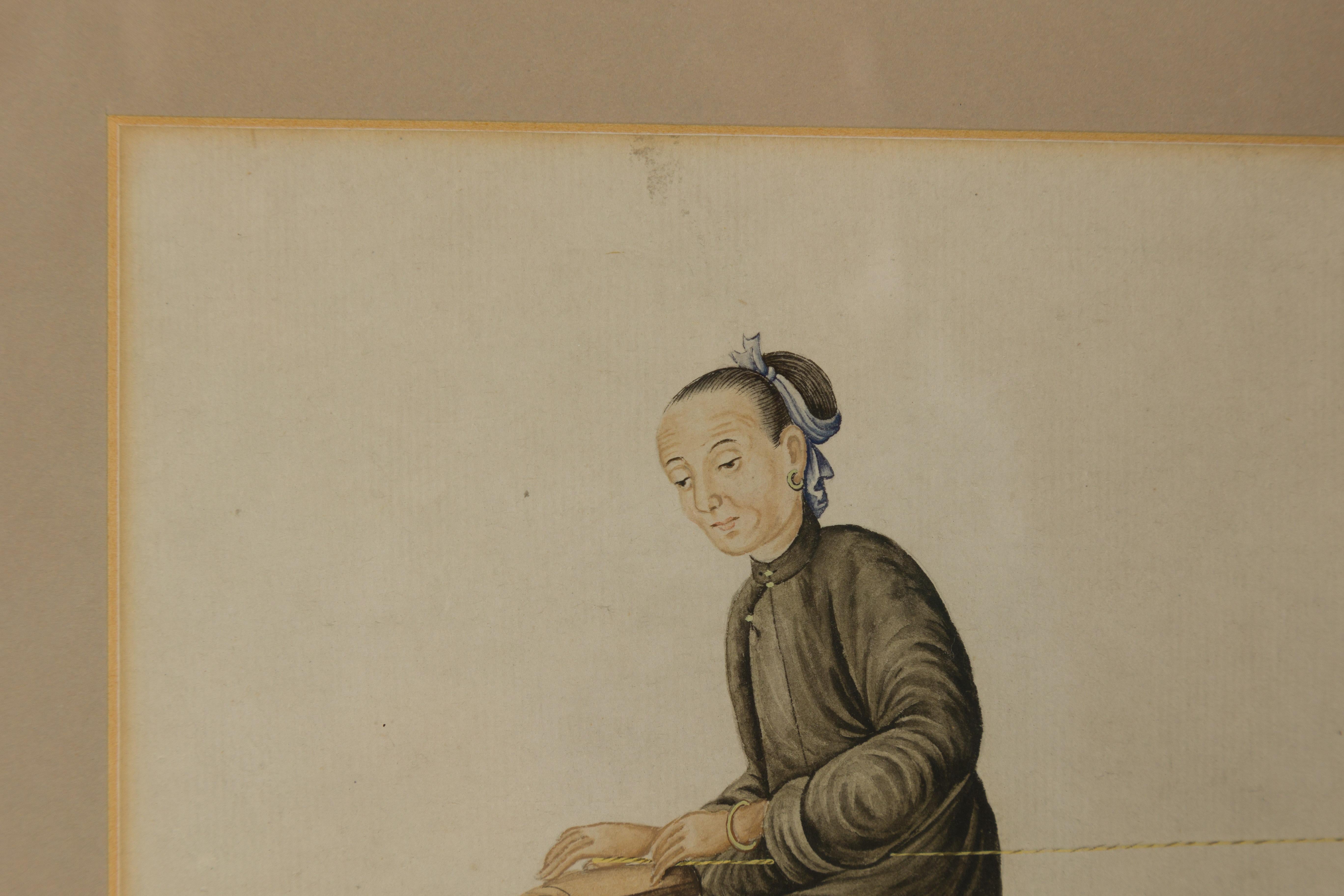 Chinese Antique Painting of a Silk Spinner For Sale 5