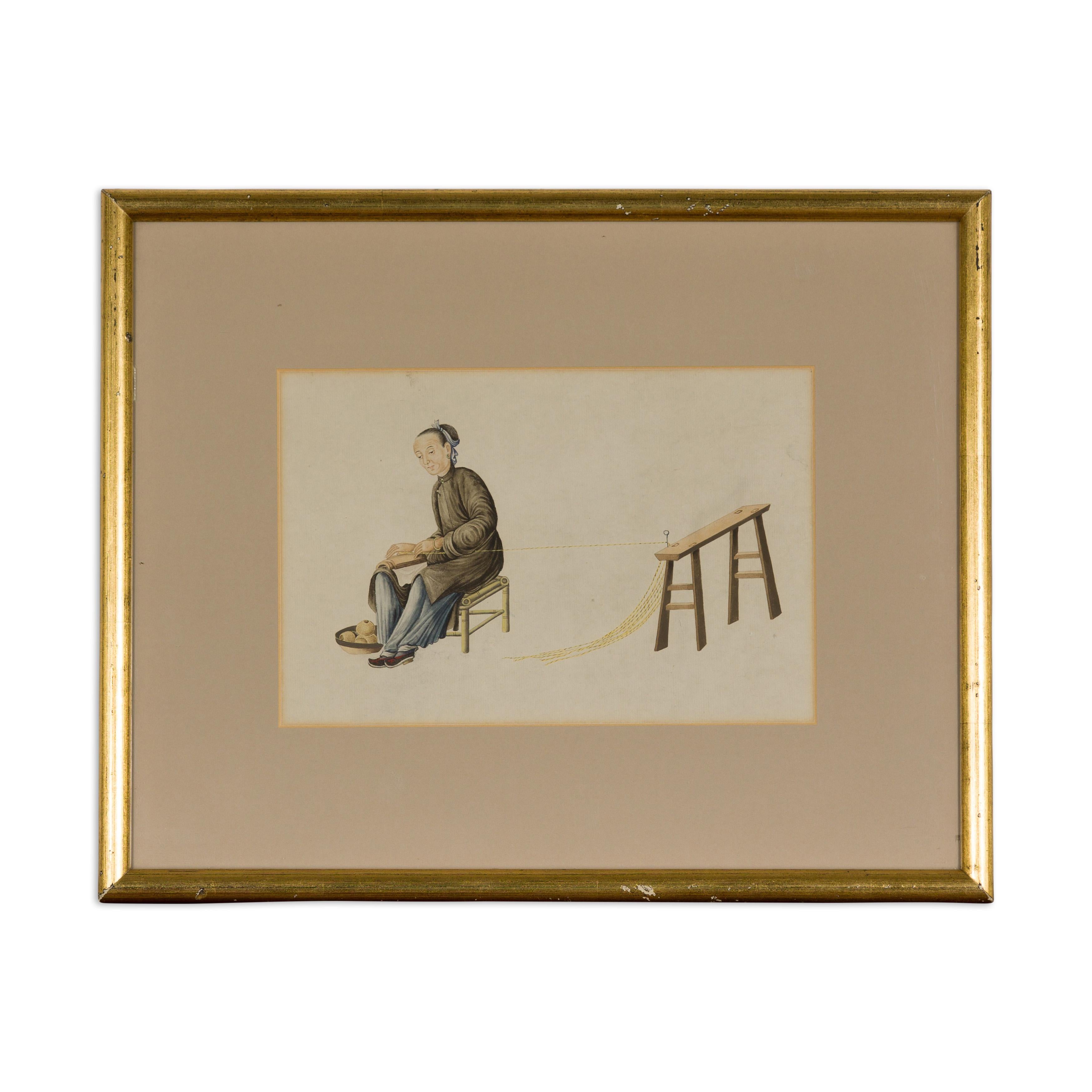 Chinesisches antikes Gemälde eines Spinners aus Seide im Angebot 10