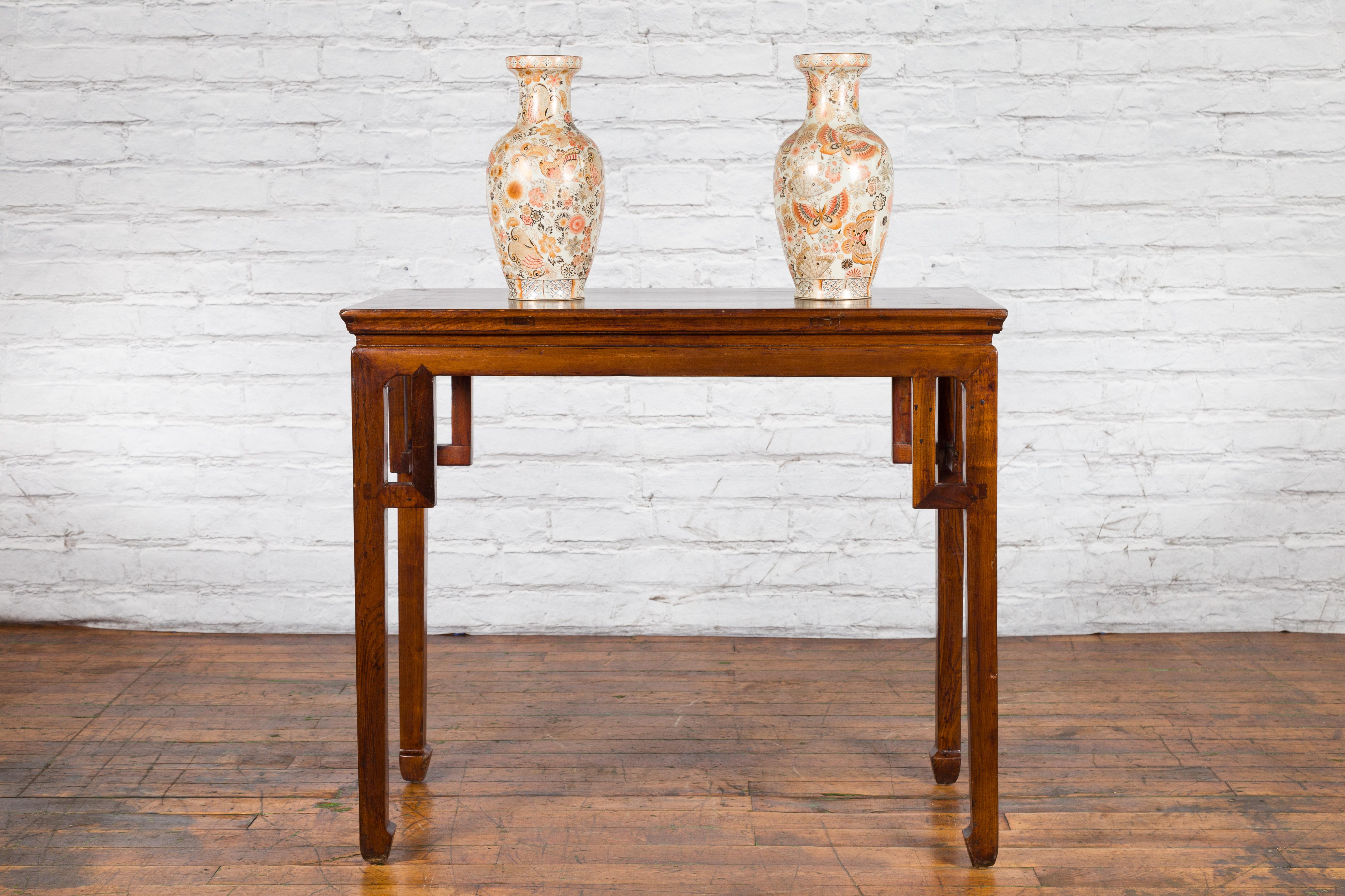 Wood Chinese Qing Dynasty Period 19th Century Wine Table with Linear Spandrels