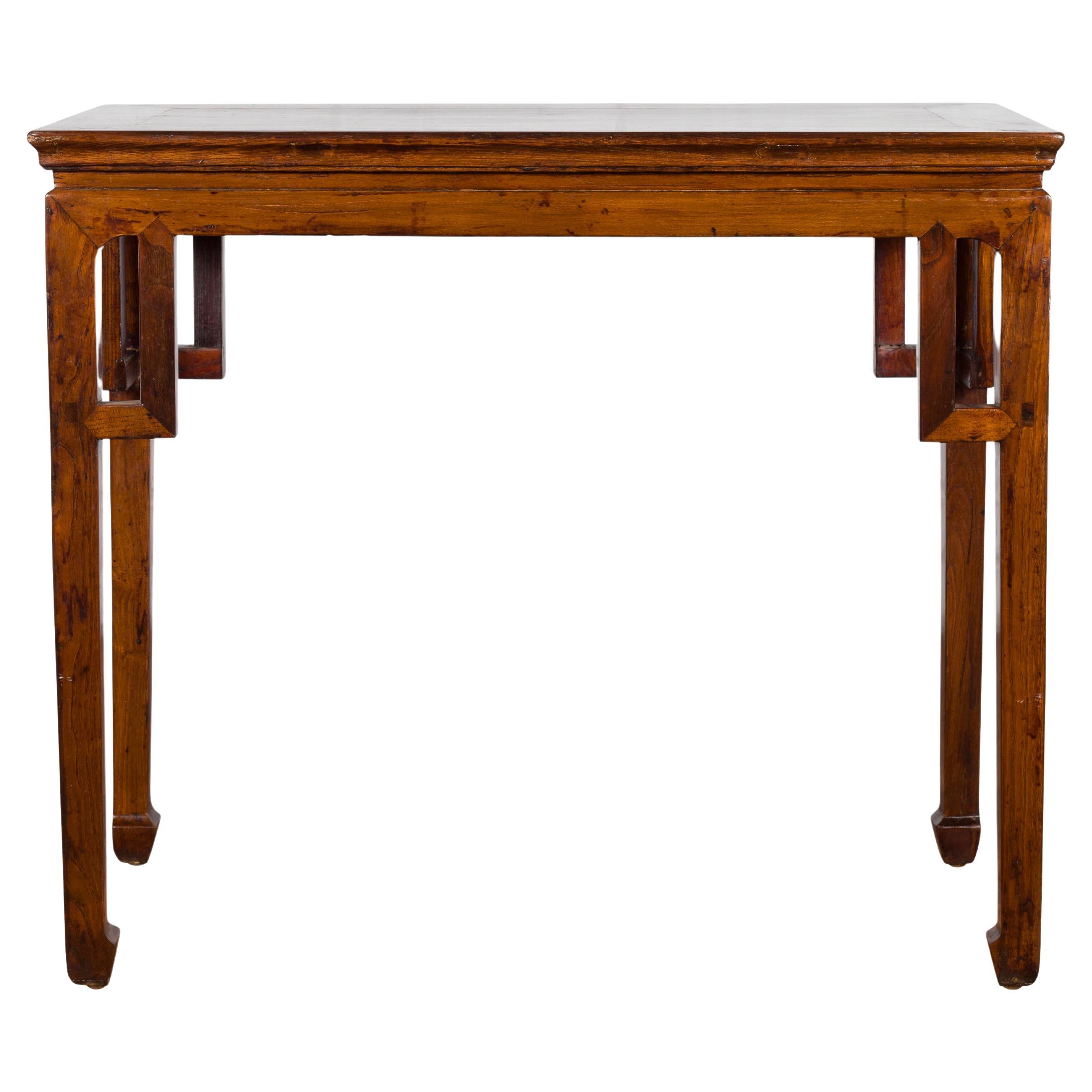 Chinese Qing Dynasty Period 19th Century Wine Table with Linear Spandrels