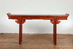 Lacquered Altar Console Table with Everted Flanges and Cloud Carved Apron