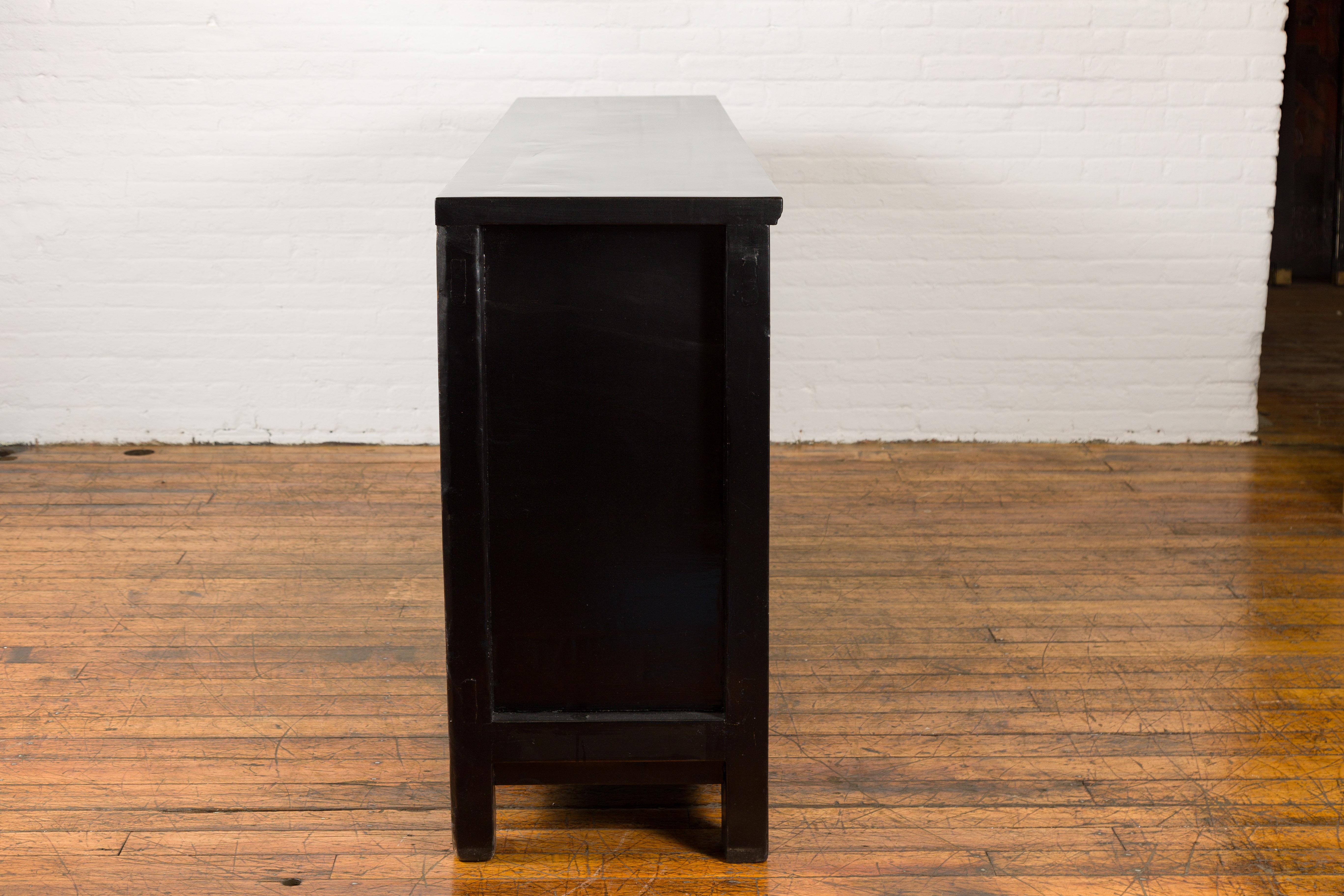 Low Yellow and Black Cabinet with Three Door Paintings For Sale 9