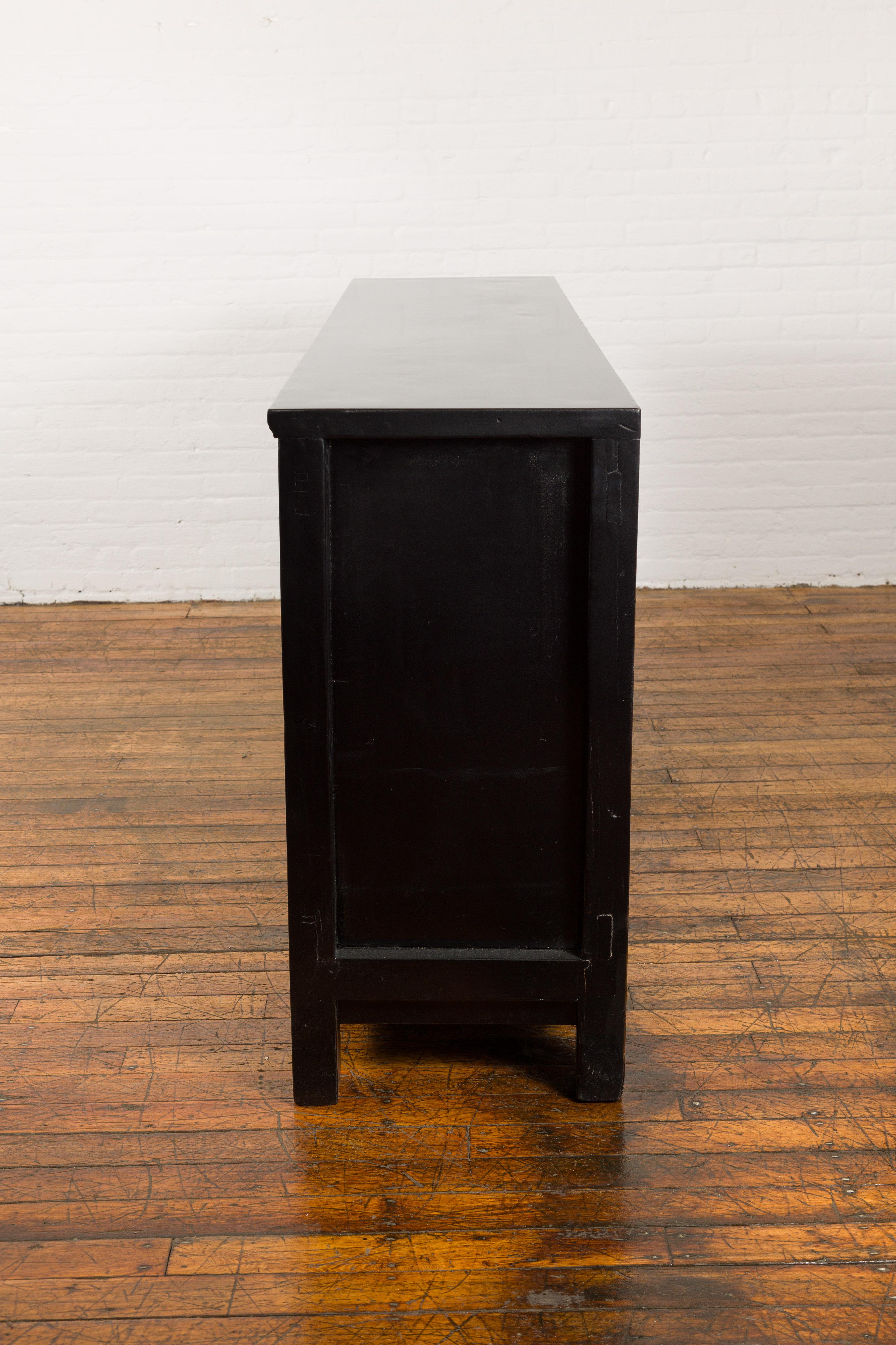 Low Yellow and Black Cabinet with Three Door Paintings For Sale 12