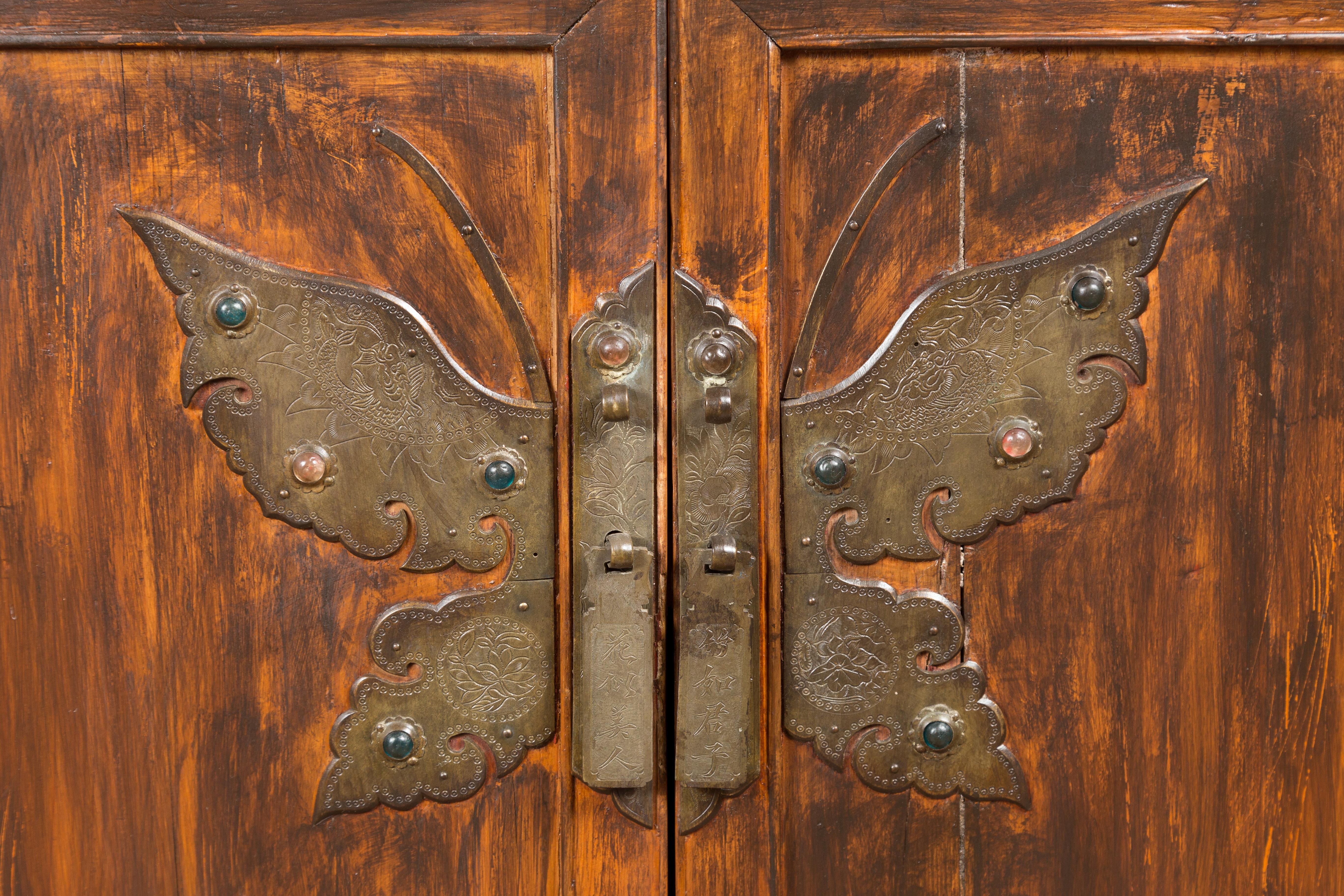 Antique Side Cabinet with Large Butterfly on Doors For Sale 6