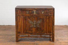 Antique Side Cabinet with Large Butterfly on Doors
