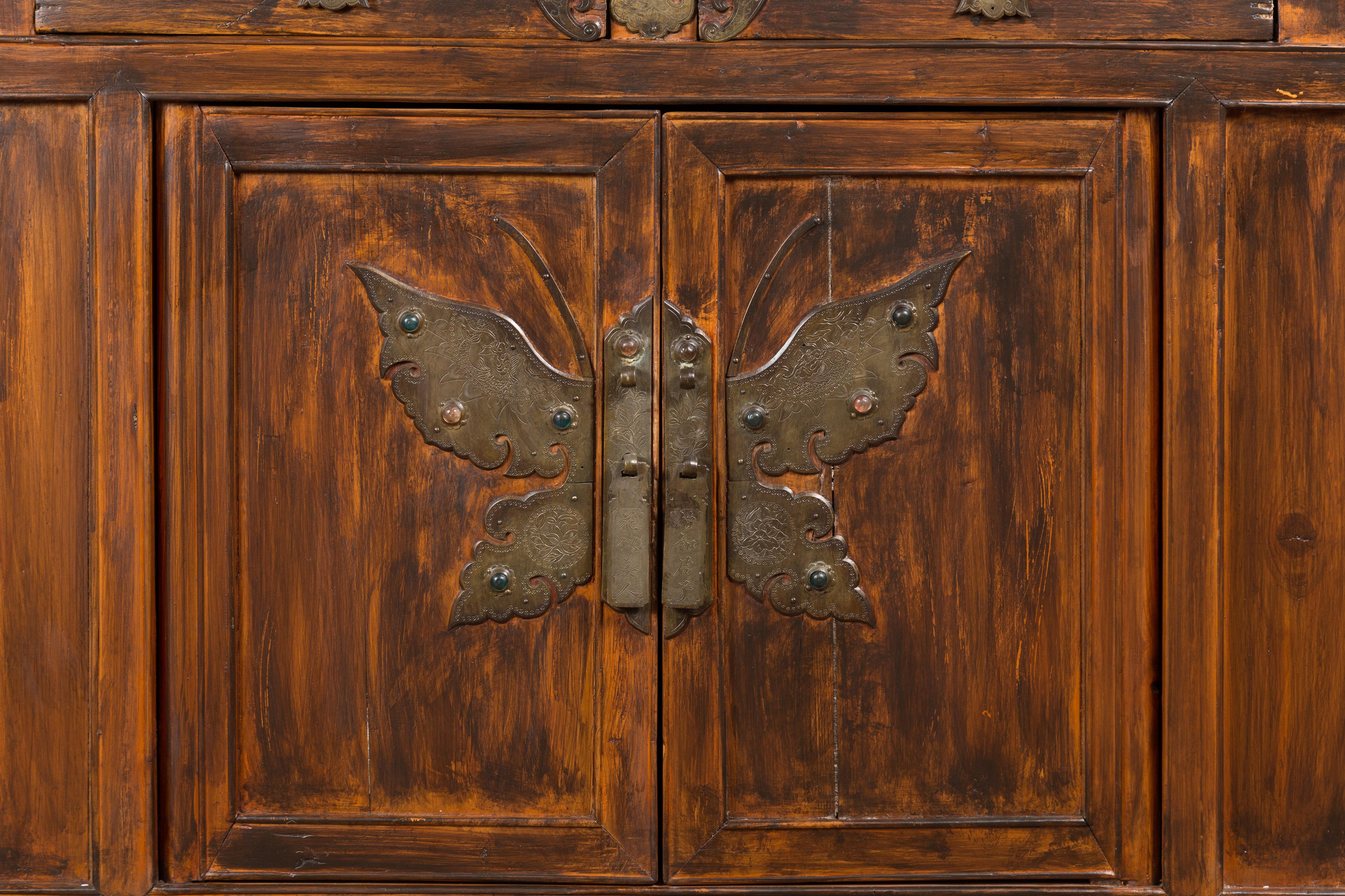 19th Century Antique Side Cabinet with Large Butterfly on Doors For Sale