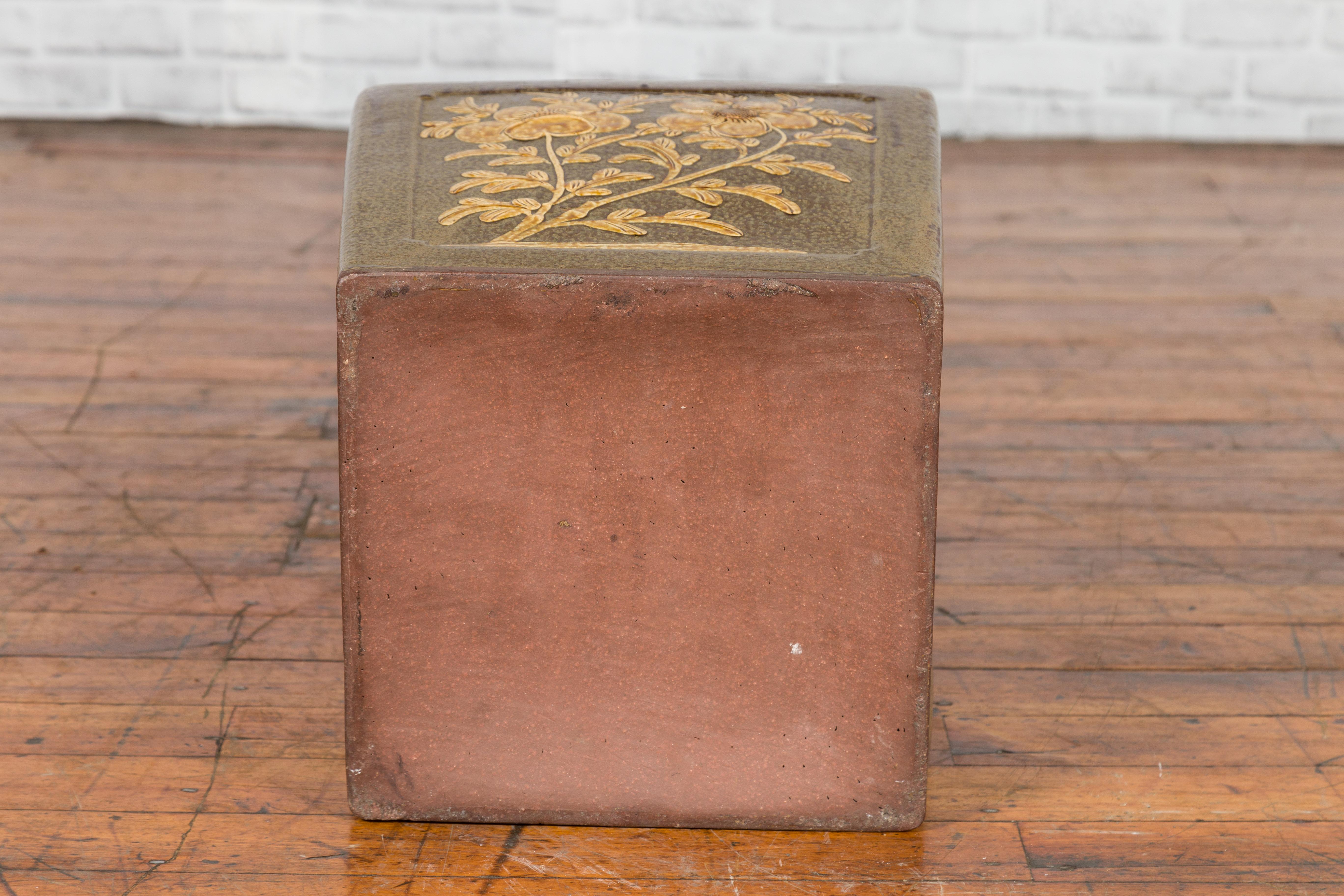 Chinese Qing Dynasty Period Brown Square Planter with Rabbits, Flowers and Birds 6