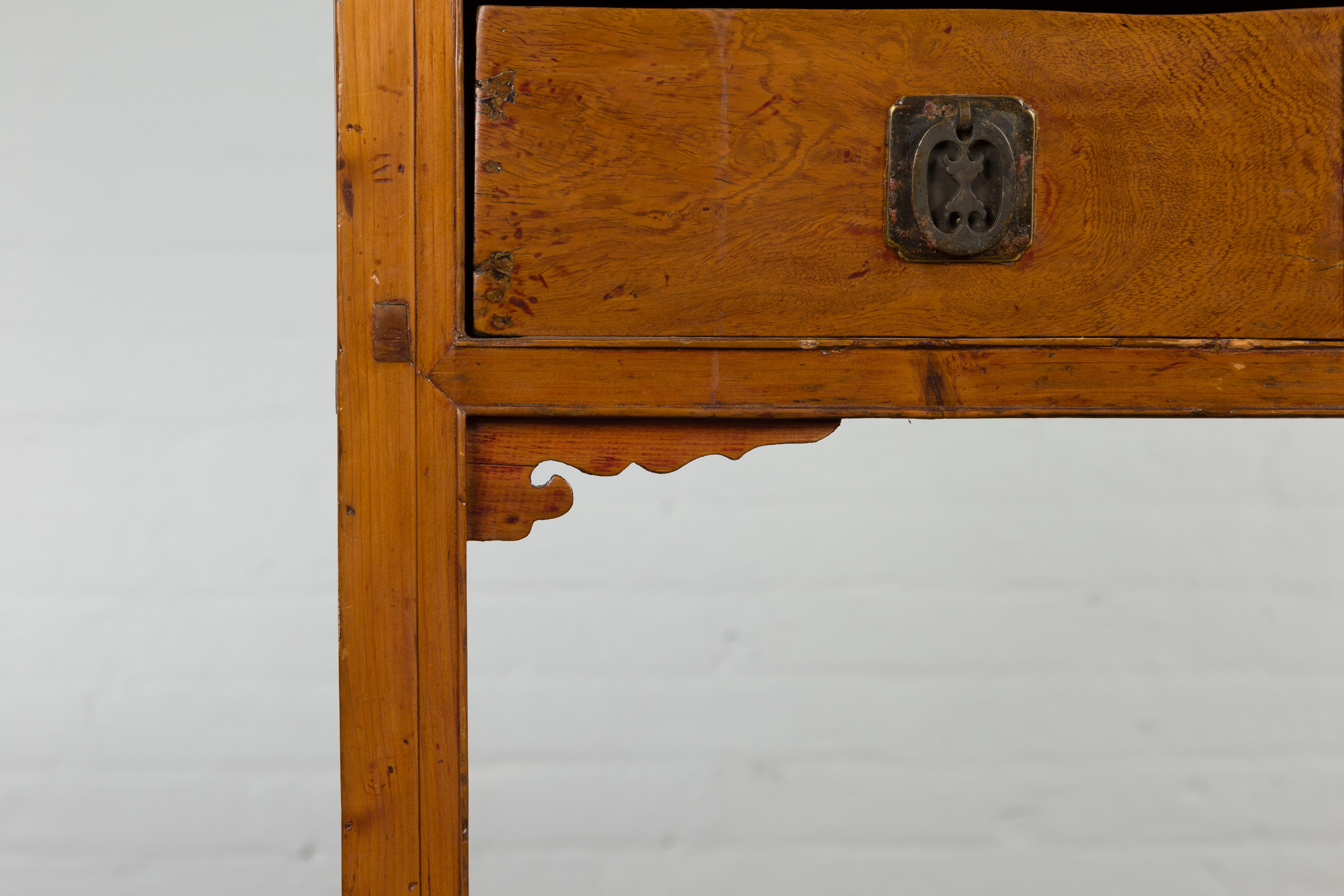 Antique Console Table with Two Drawers and Lower Shelf For Sale 1