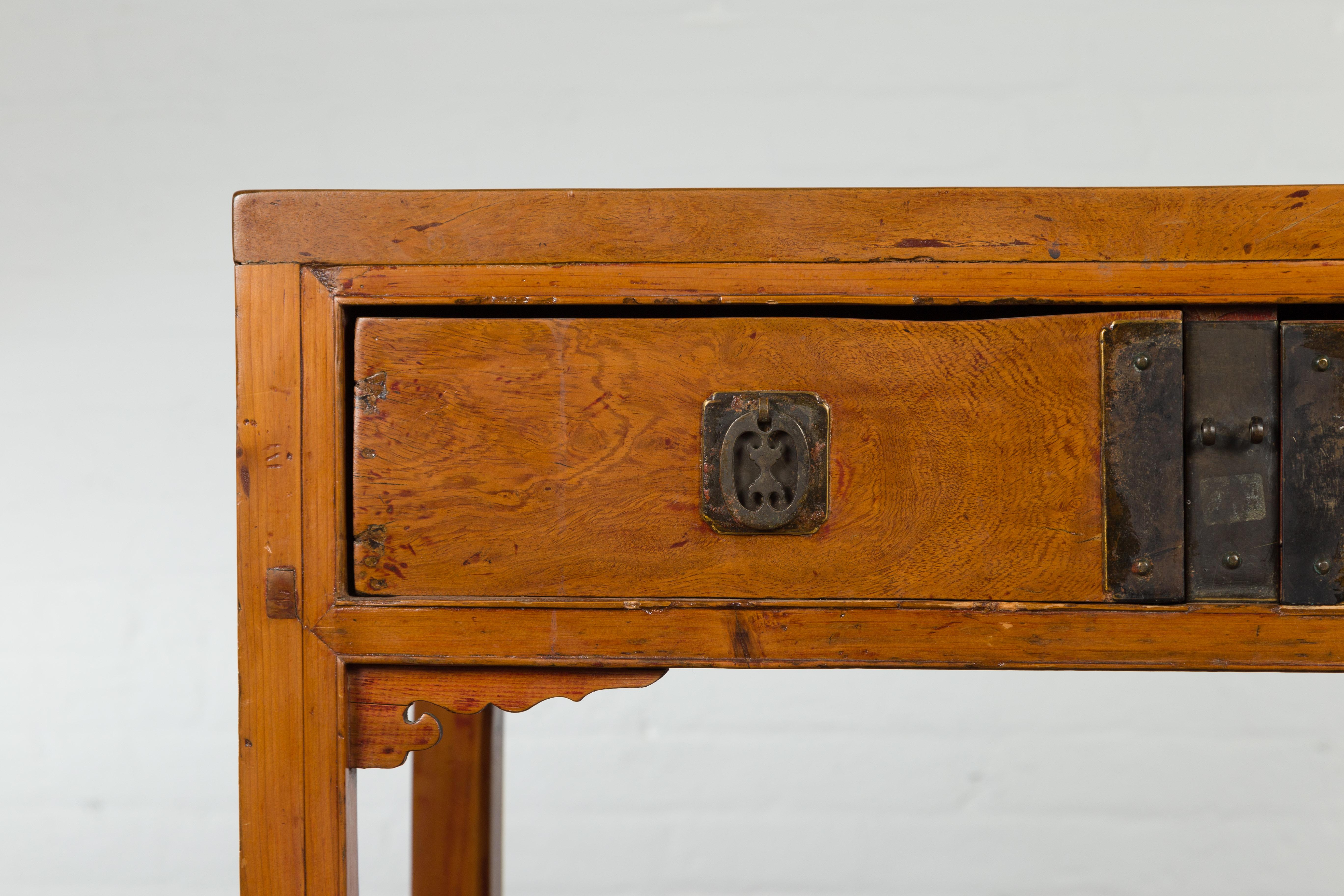 19th Century Antique Console Table with Two Drawers and Lower Shelf For Sale