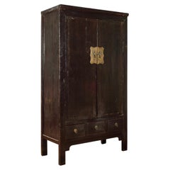 Chinese Qing Dynasty Period Early 19th Century Dark Brown Lacquer Wardrobe