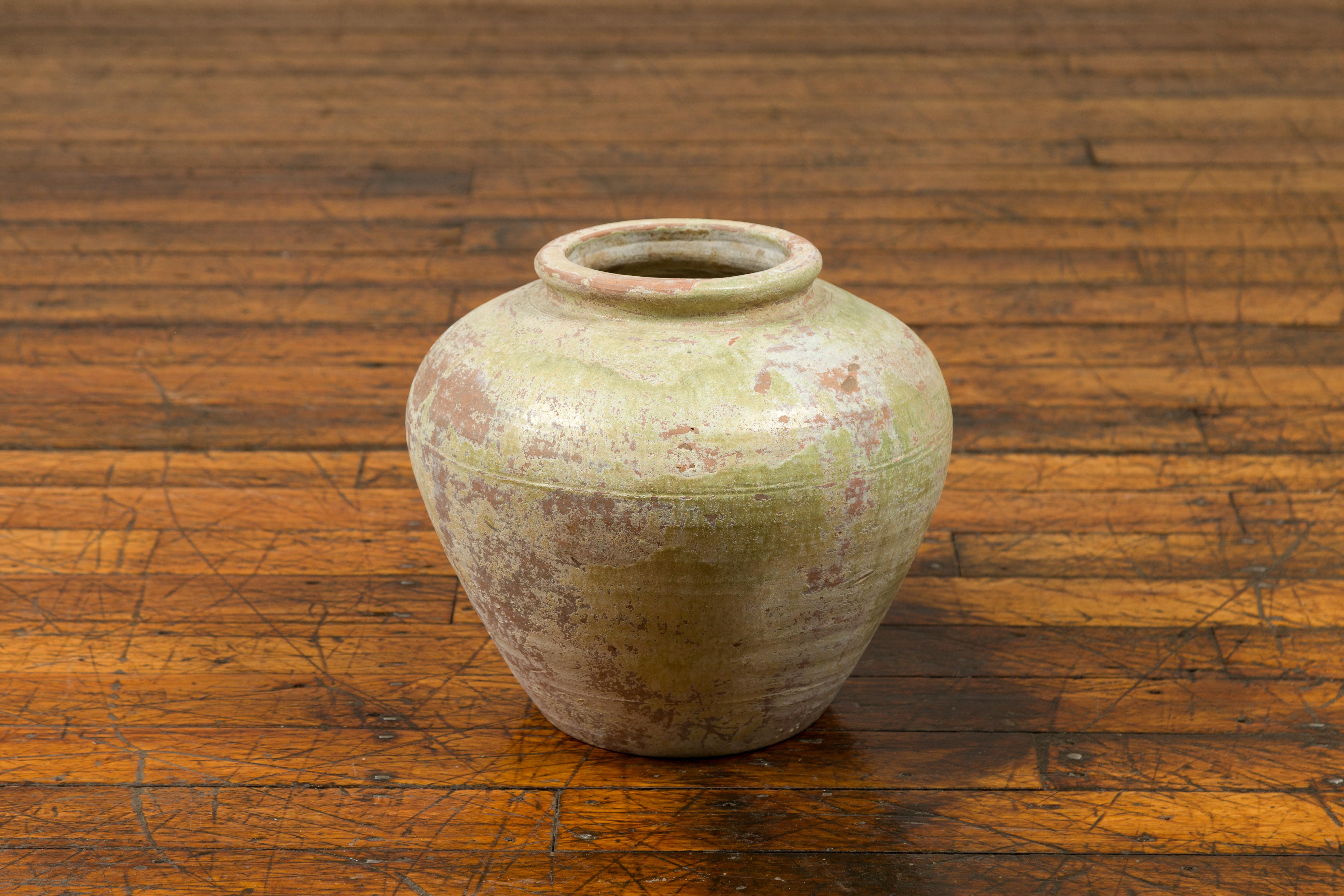 Chinese Qing Dynasty Period Exterior Vase with Distressed Yellow Green Glaze 2