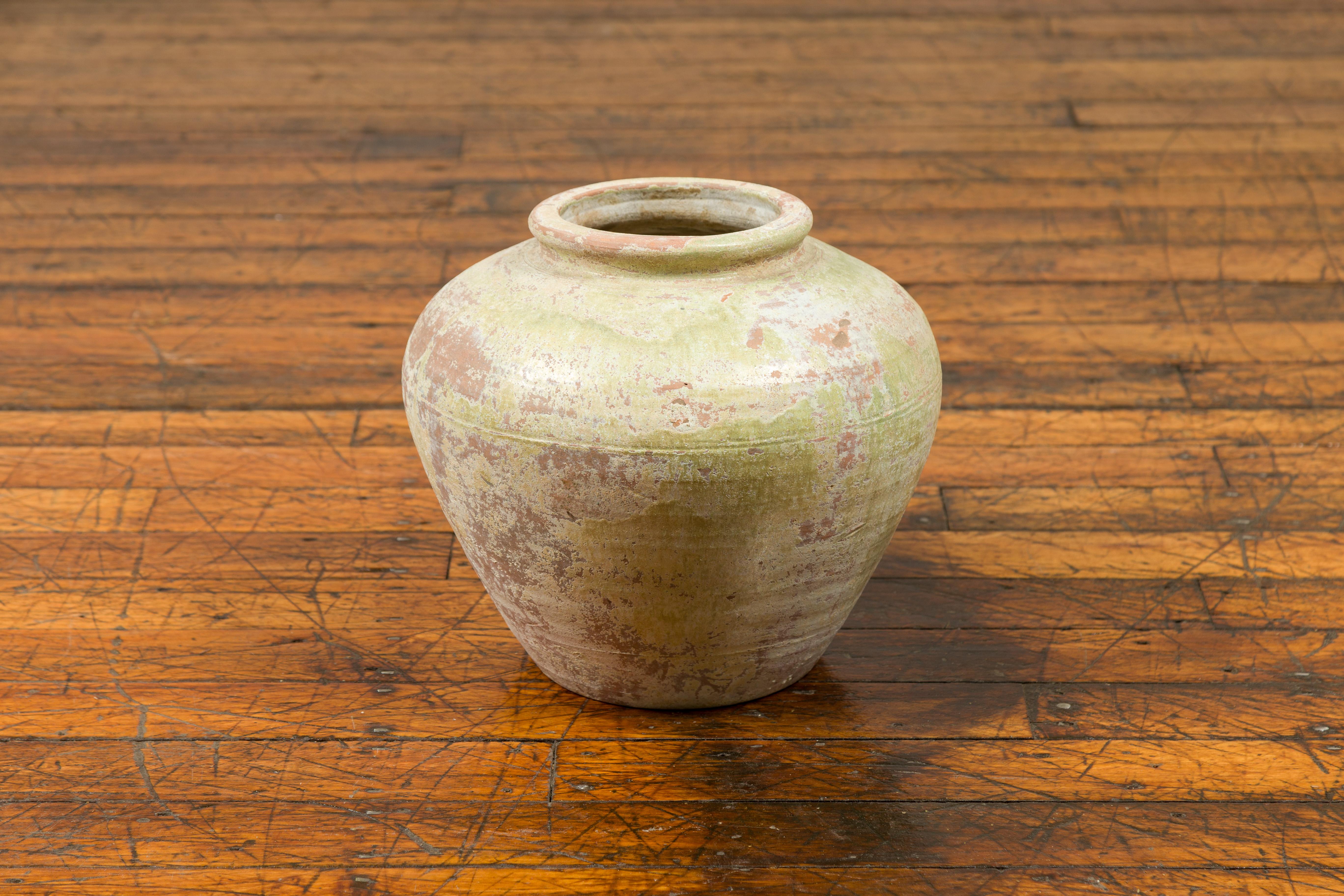 Chinese Qing Dynasty Period Exterior Vase with Distressed Yellow Green Glaze 3