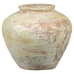 Chinese Qing Dynasty Period Exterior Vase with Distressed Yellow Green Glaze