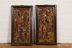 Hand-Carved Antique Wall Panels with Puppet Design
