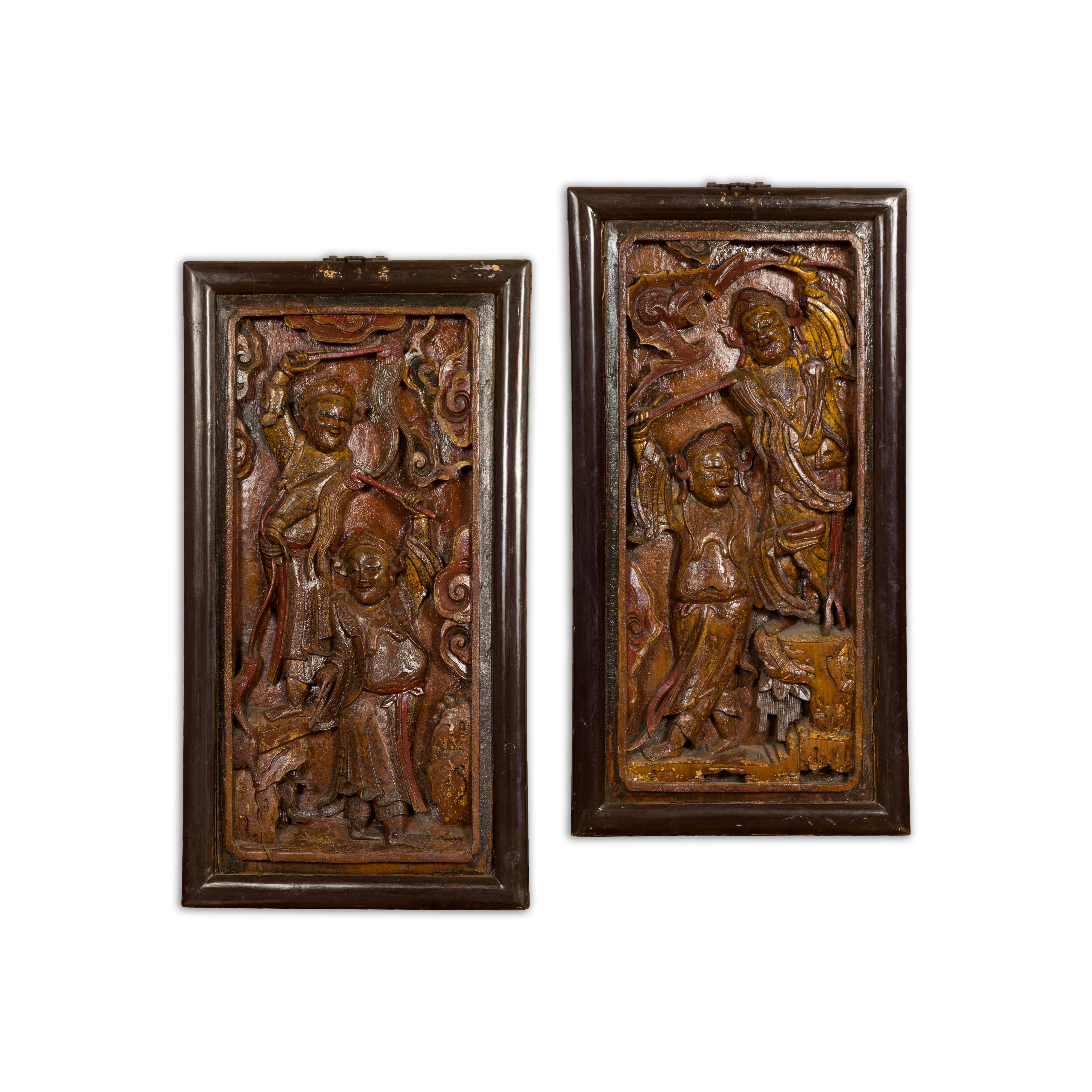 Hand-Carved Antique Wall Panels with Puppet Design For Sale 13
