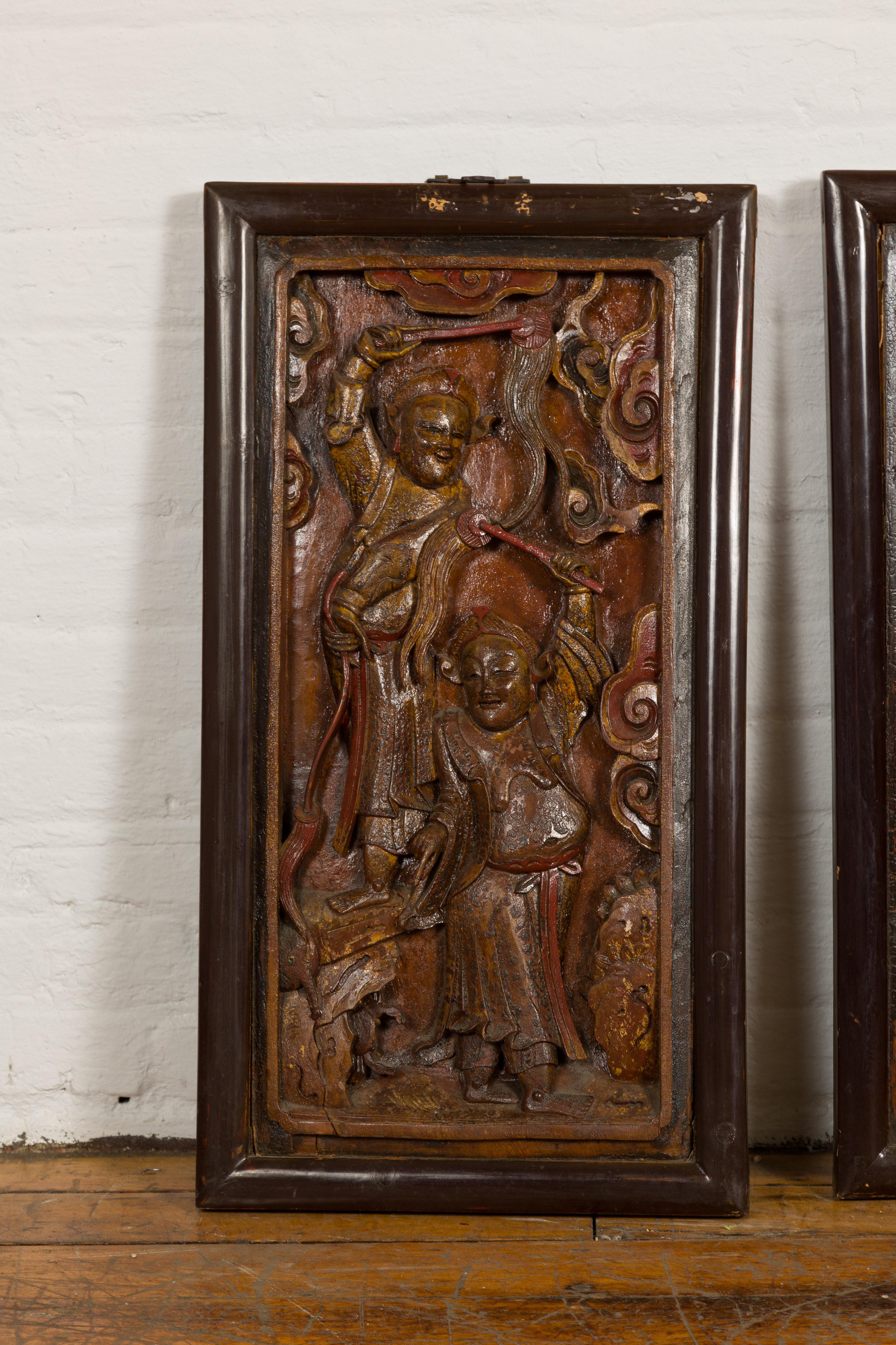 Chinese Hand-Carved Antique Wall Panels with Puppet Design For Sale
