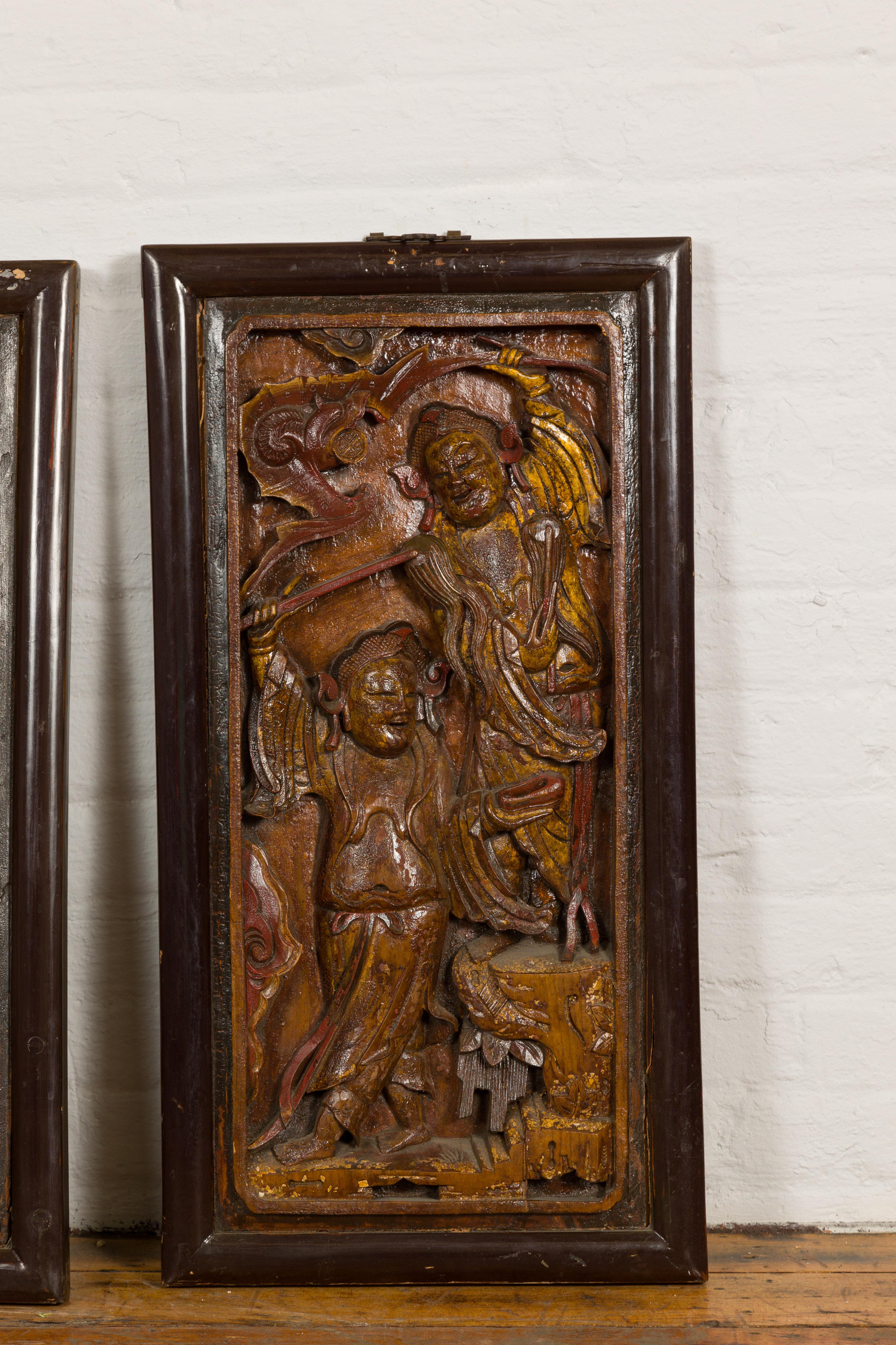 Hand-Carved Antique Wall Panels with Puppet Design In Good Condition For Sale In Yonkers, NY