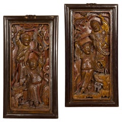Chinese Qing Dynasty Period Hand Carved and Lacquered Puppet Show Signs