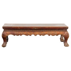 Antique Chinese Qing Dynasty Period Low Kang Table with Carved Bats and Cabriole Legs