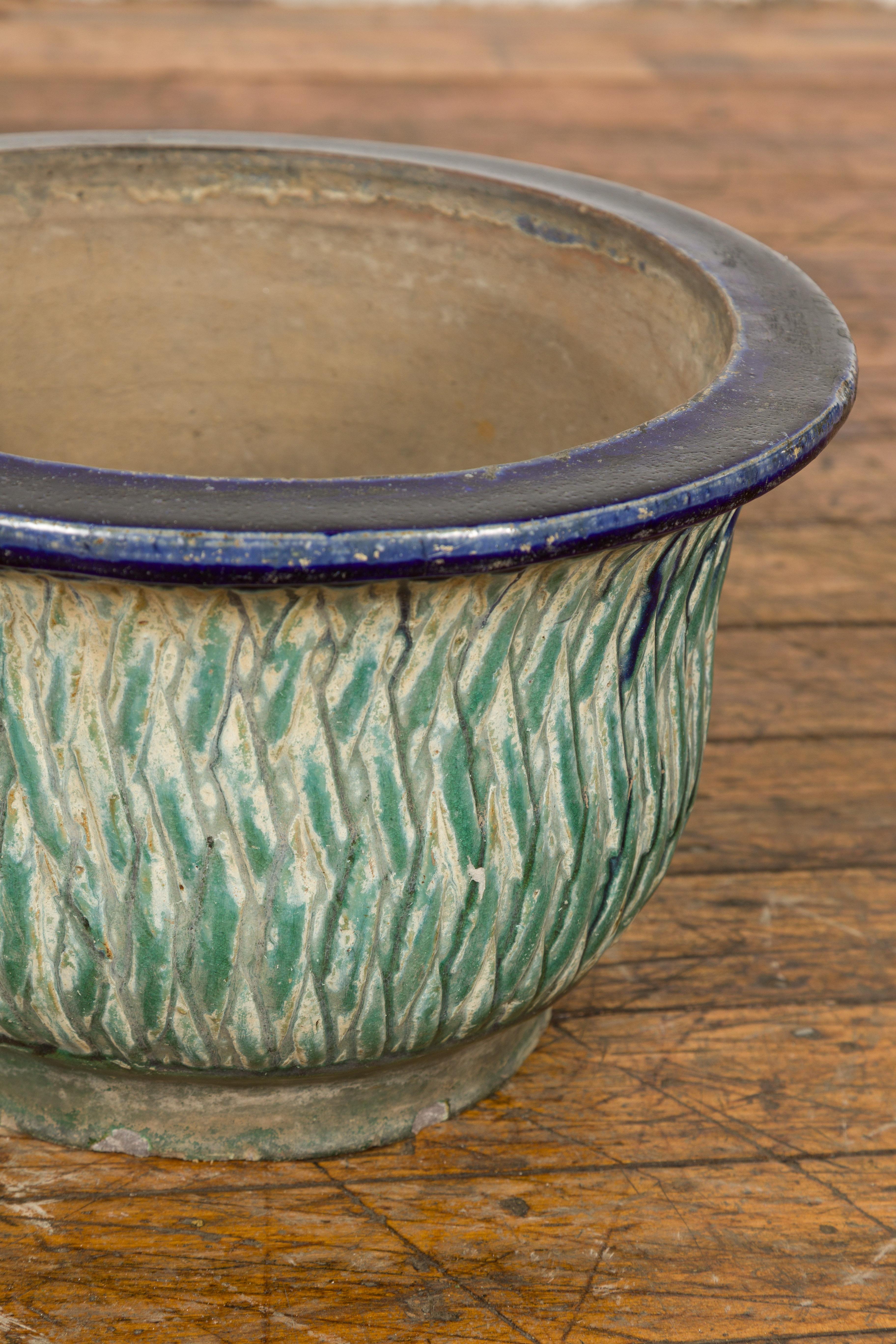 Qing Dynasty Period Multi-Glaze Planter with Green and Blue Accents 3