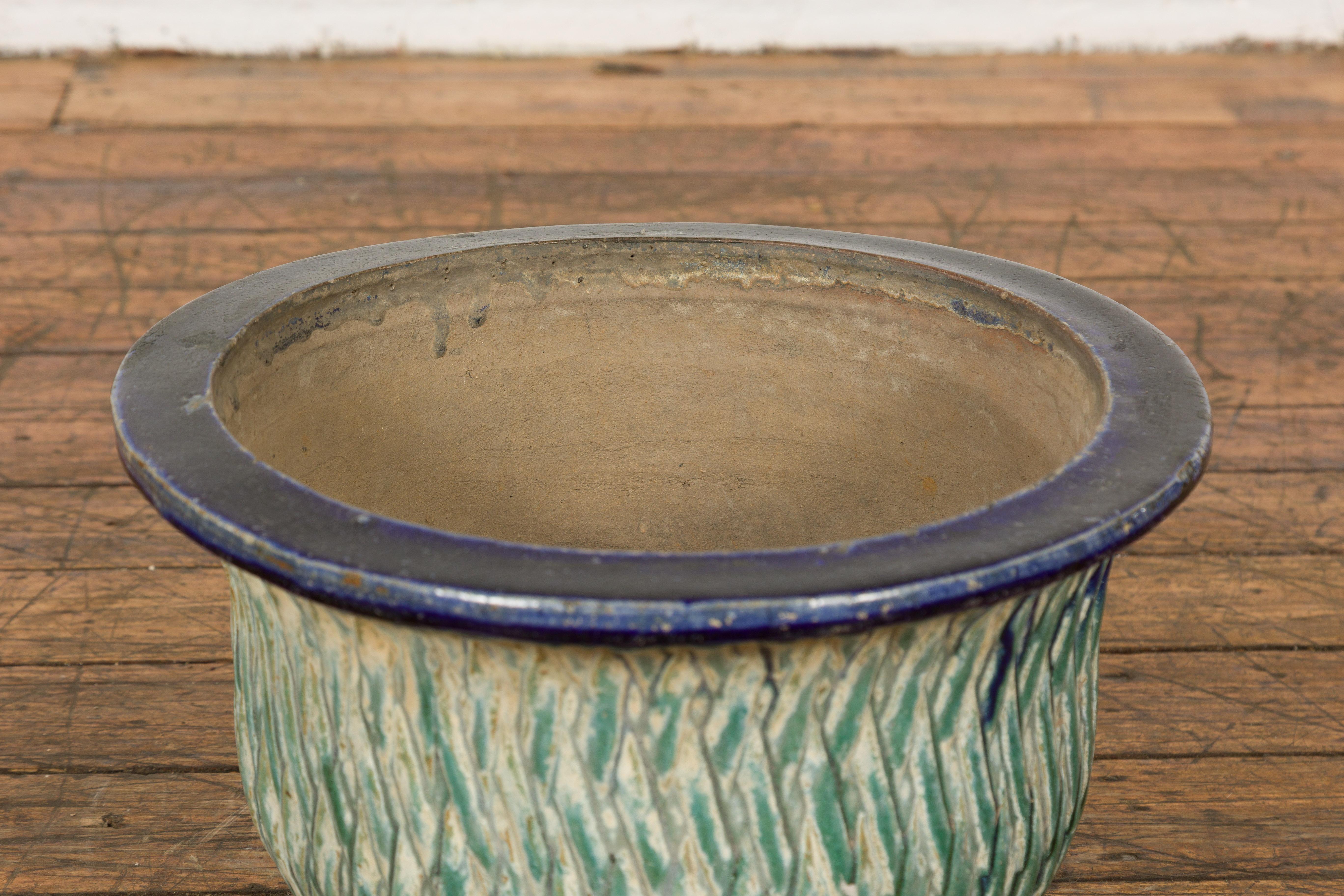 Qing Dynasty Period Multi-Glaze Planter with Green and Blue Accents 4
