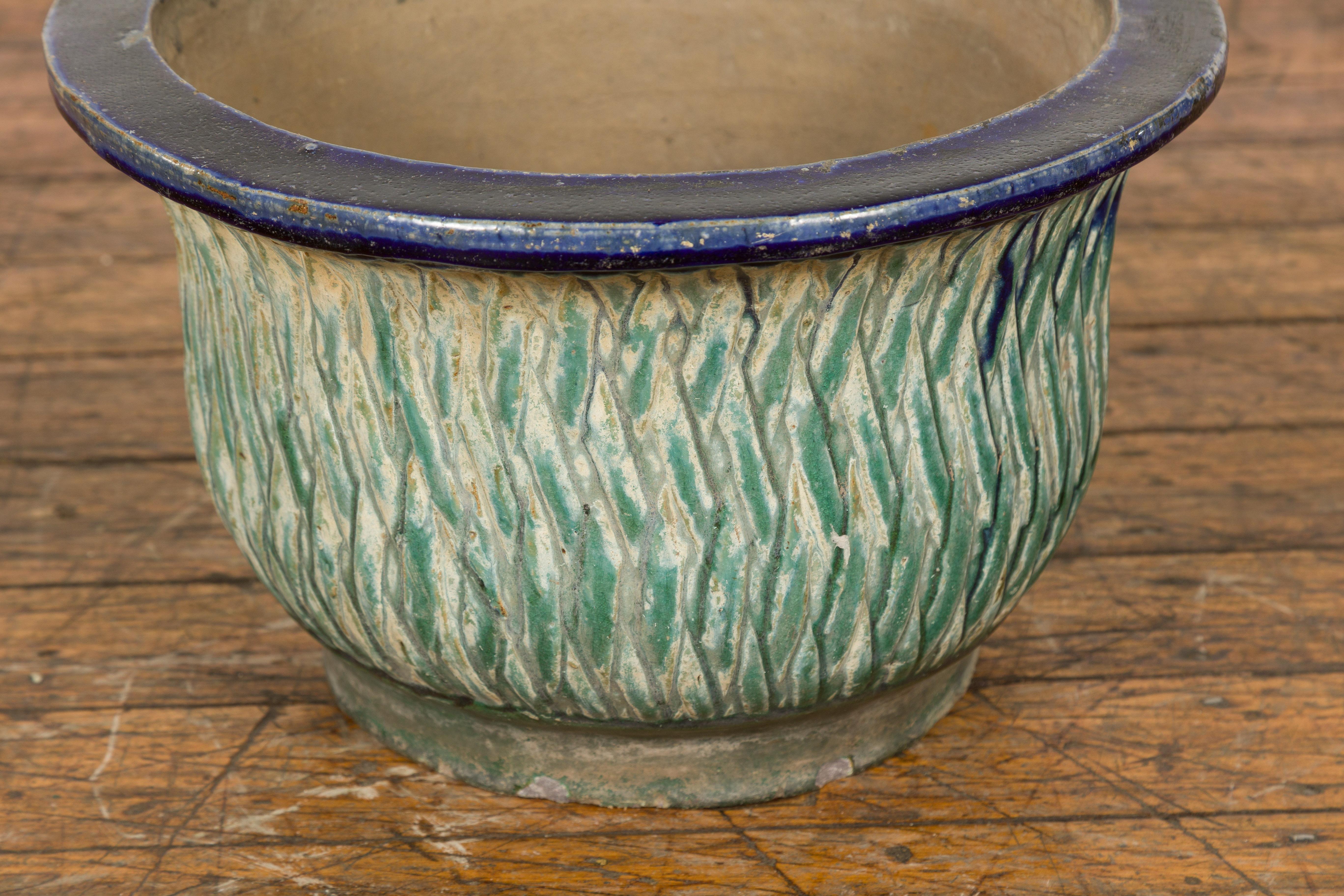 Qing Dynasty Period Multi-Glaze Planter with Green and Blue Accents 5