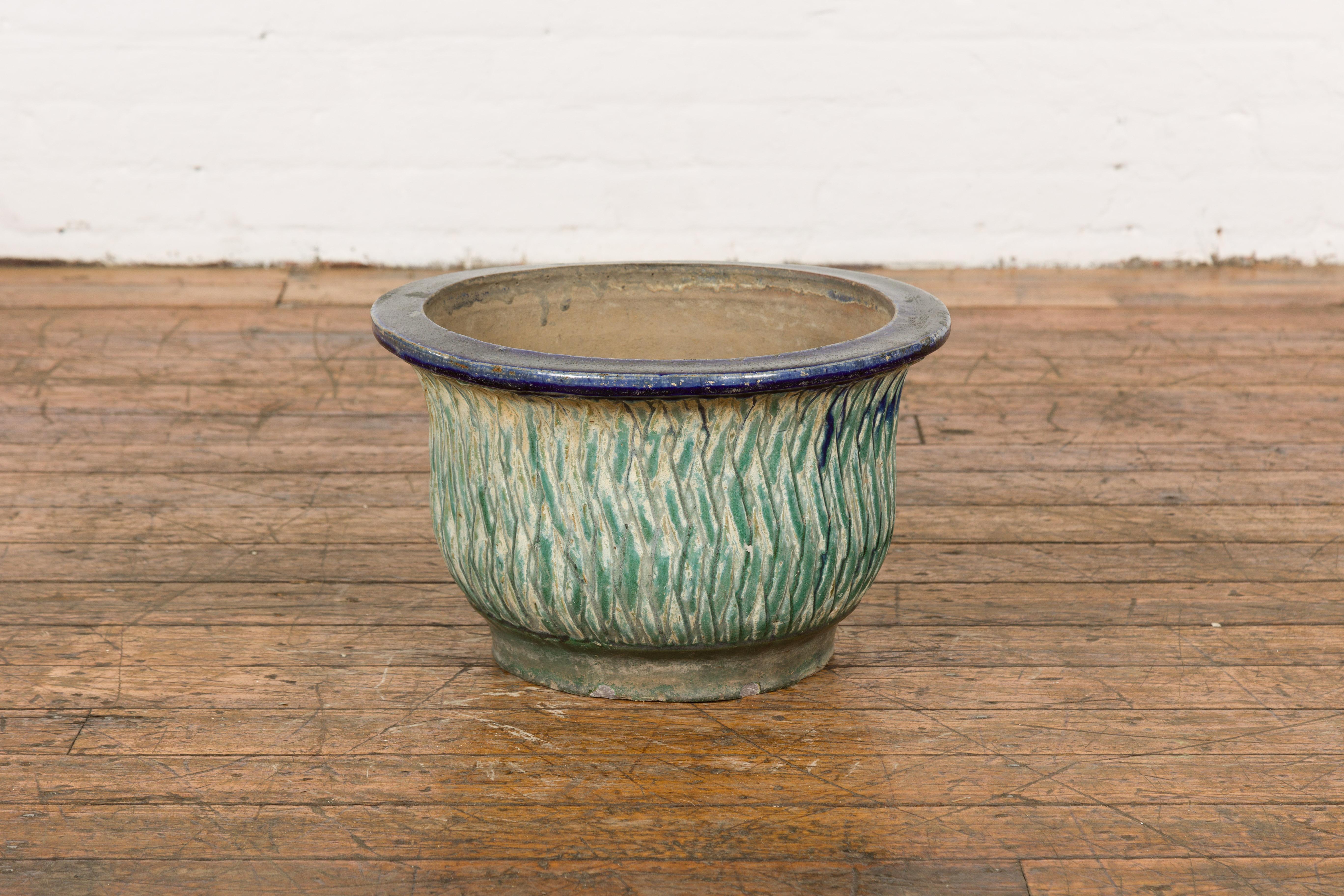 Qing Dynasty Period Multi-Glaze Planter with Green and Blue Accents 6