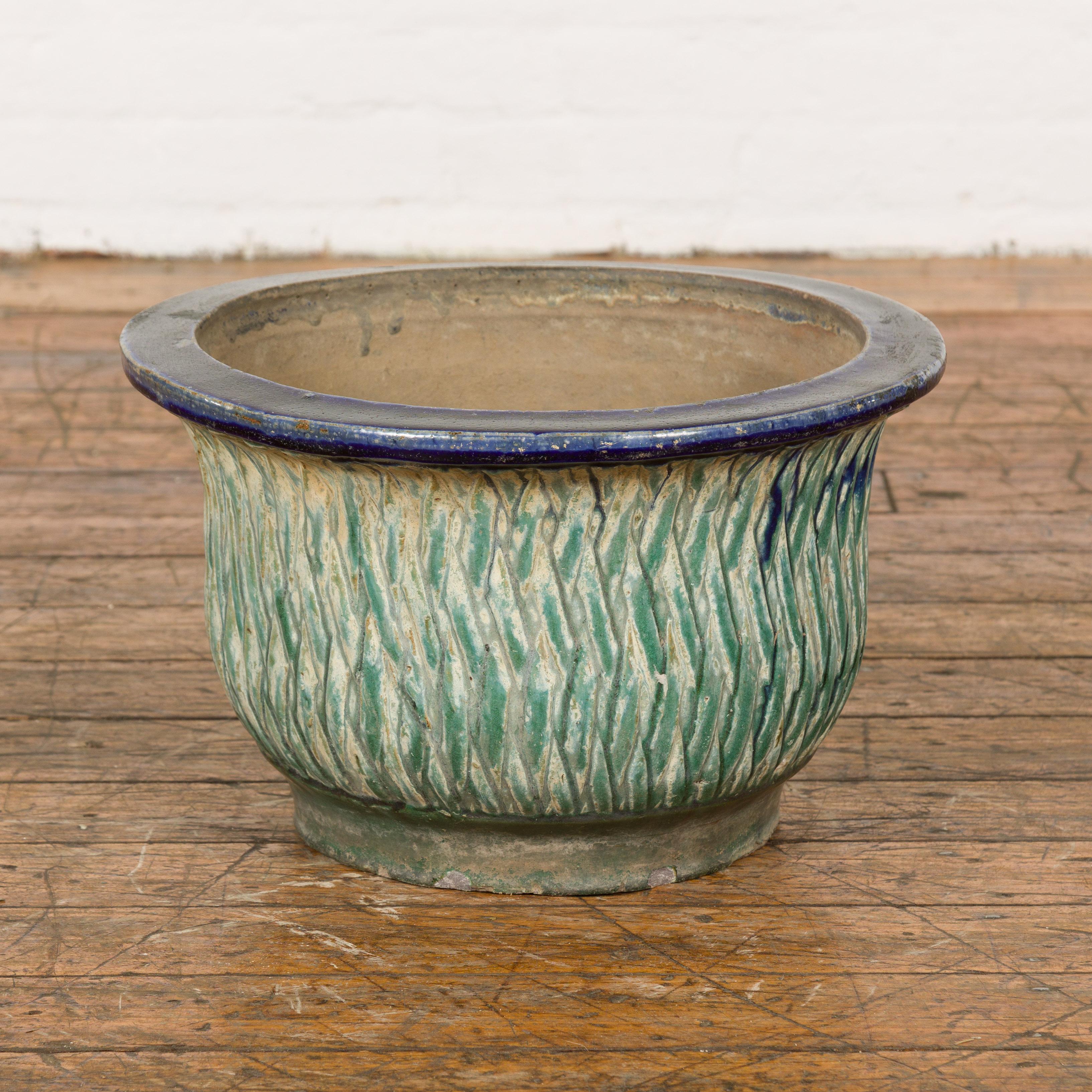 Qing Dynasty Period Multi-Glaze Planter with Green and Blue Accents 7