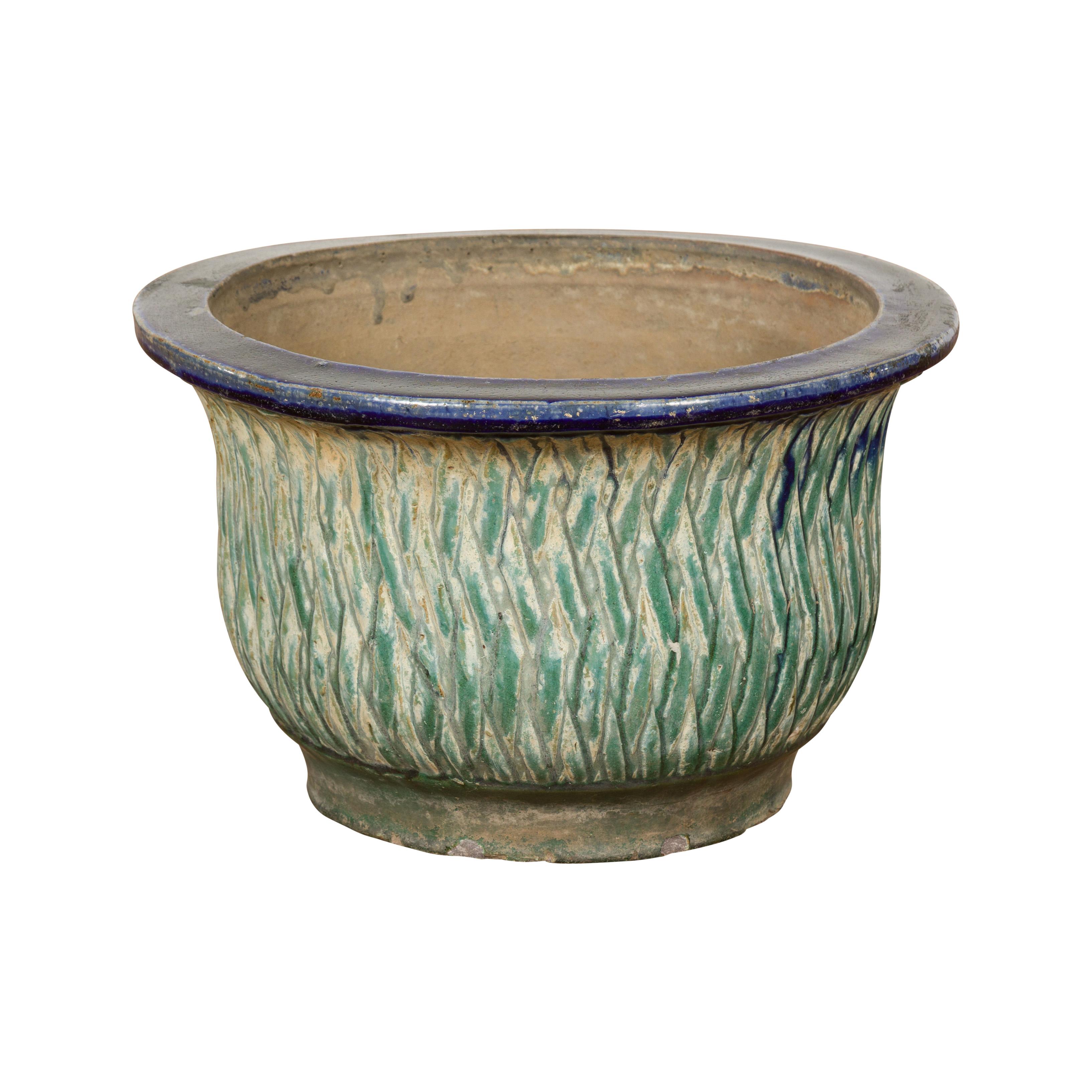 Qing Dynasty Period Multi-Glaze Planter with Green and Blue Accents 8