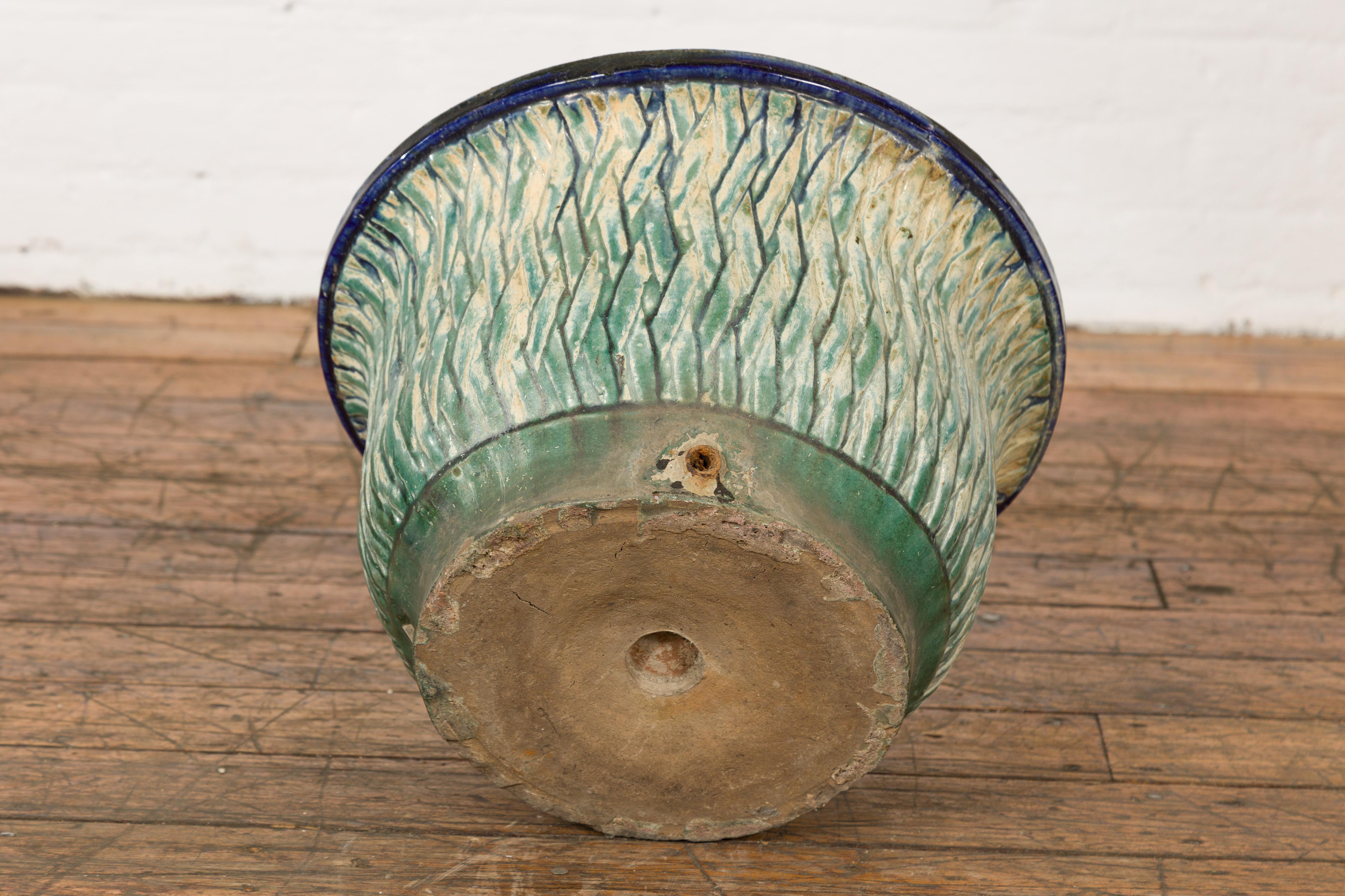 Chinese Qing Dynasty Period Multi-Glaze Planter with Green and Blue Accents