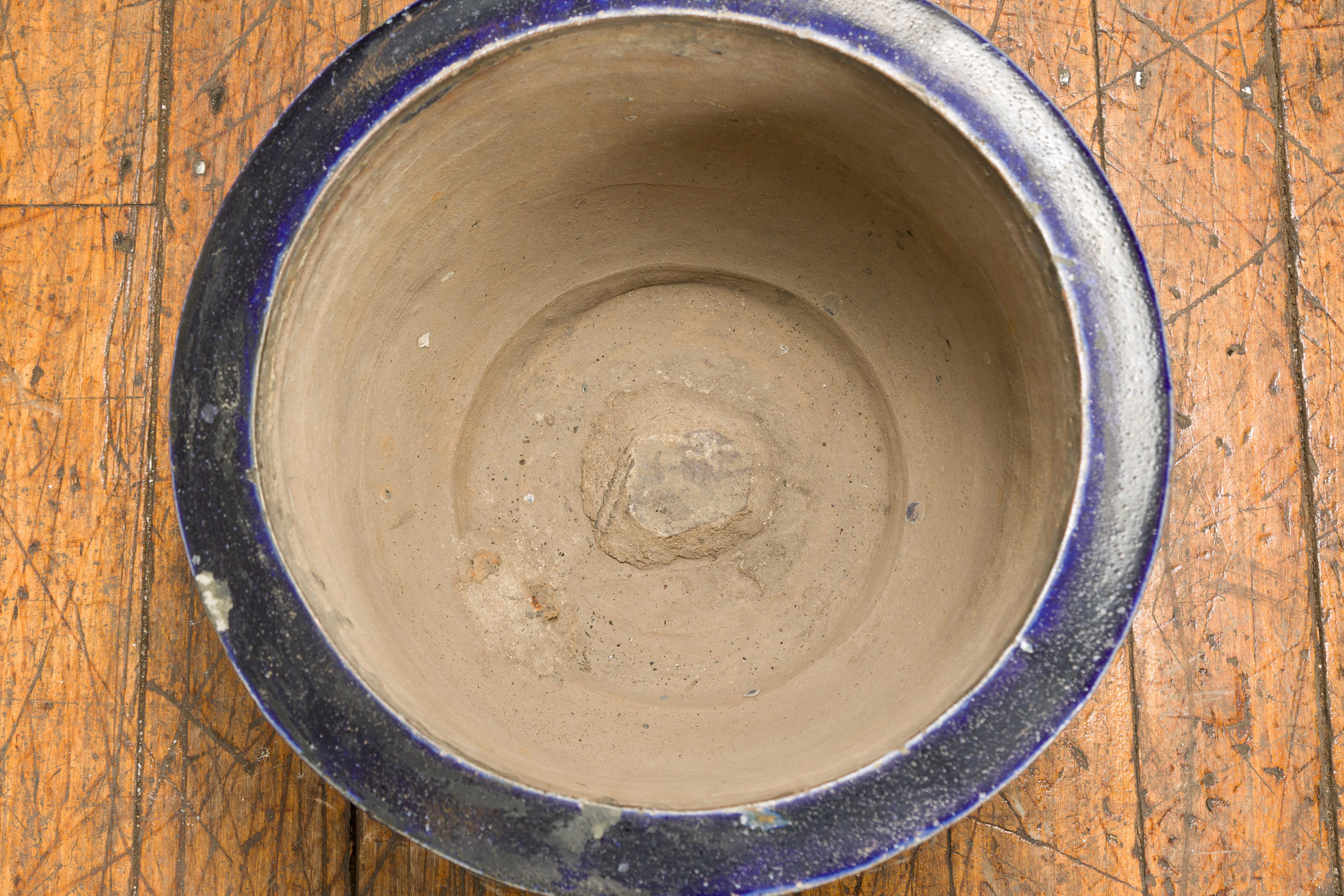 Ceramic Qing Dynasty Period Multi-Glaze Planter with Green and Blue Accents