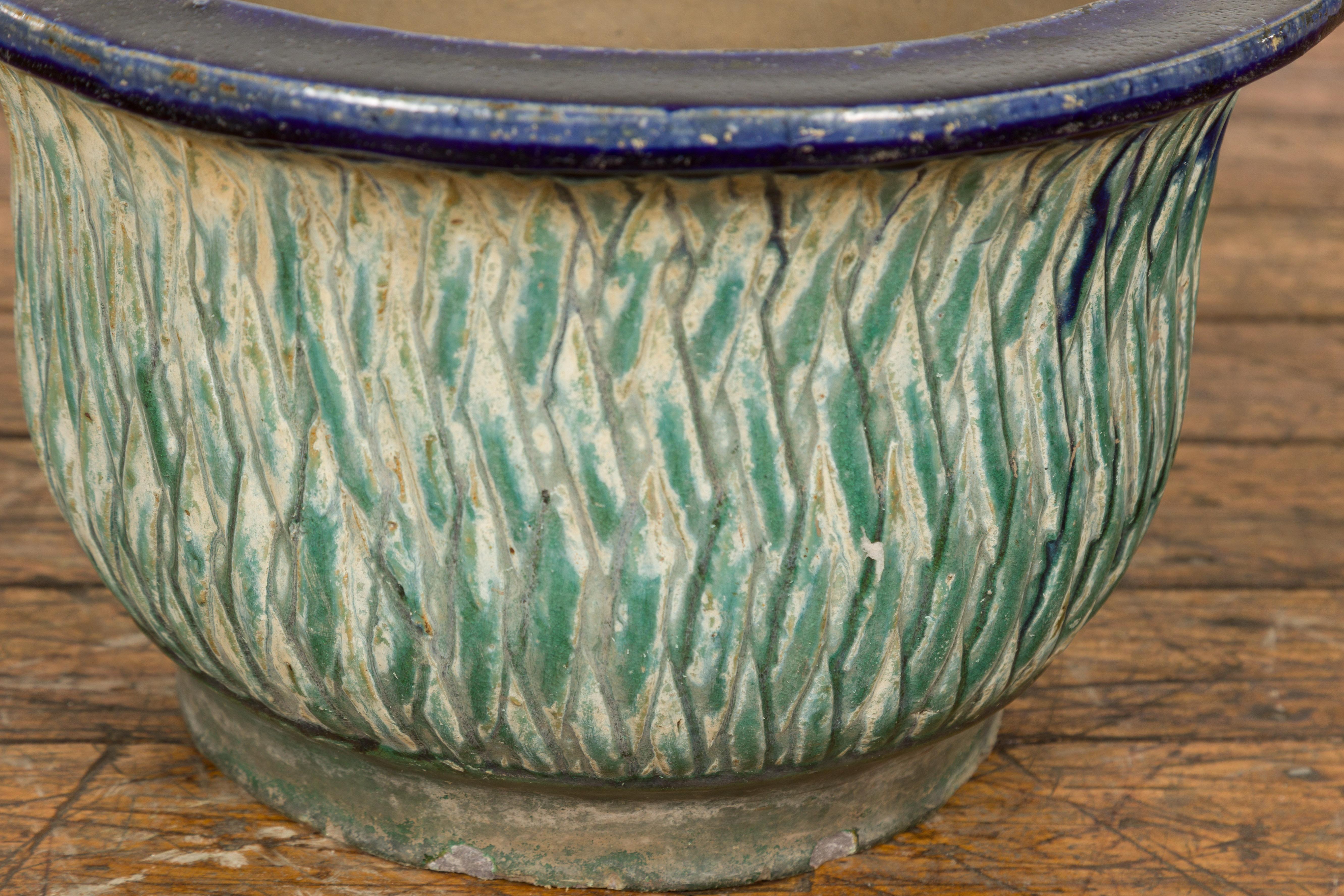 Qing Dynasty Period Multi-Glaze Planter with Green and Blue Accents 1